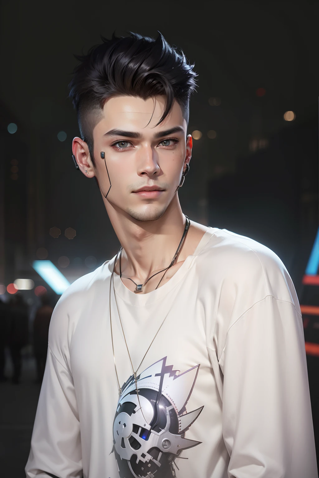 change background cyberpunk handsome boy realistic face ' 8k ultra realistic