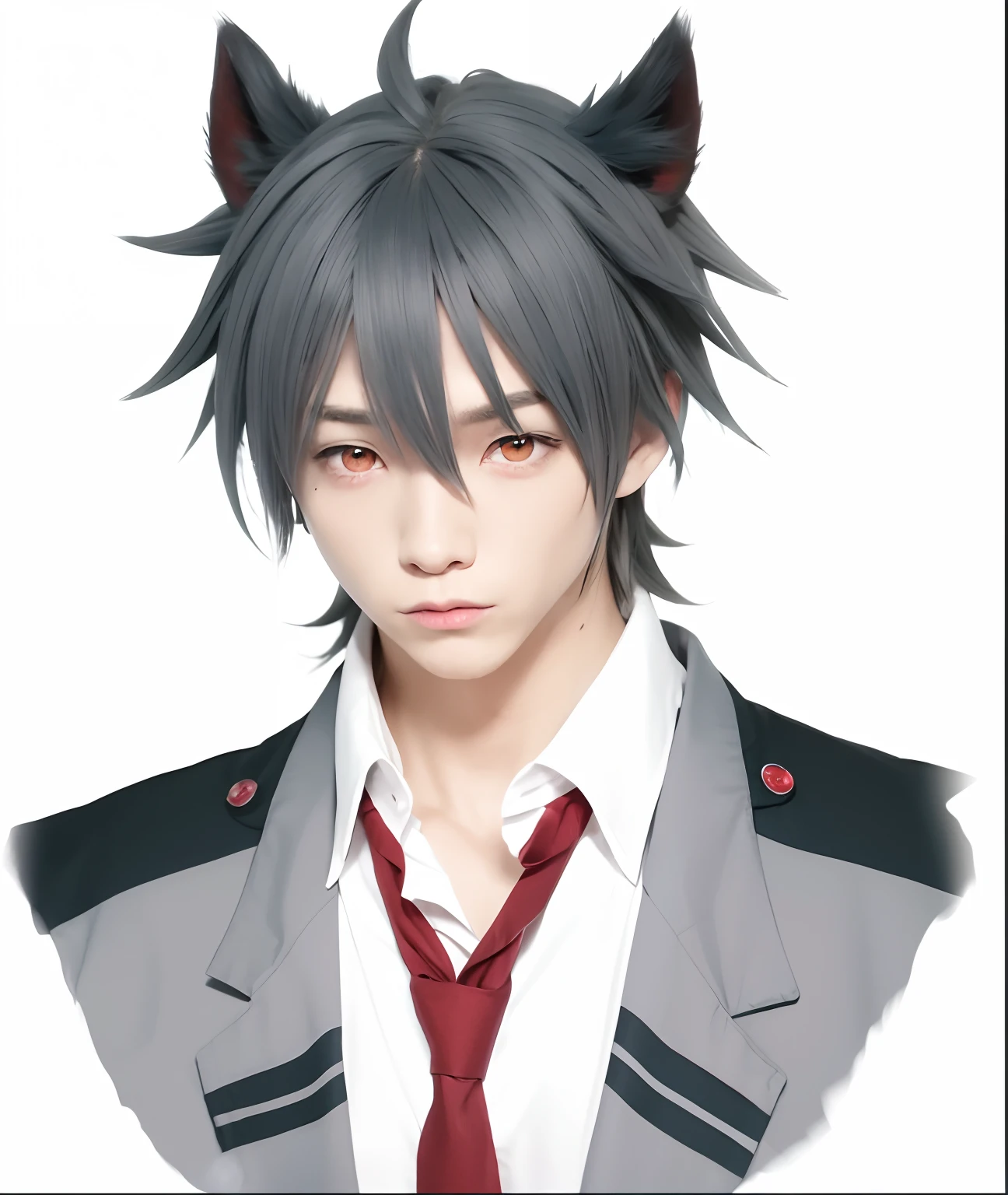 1boy, gray hair, red eyes, werewolves