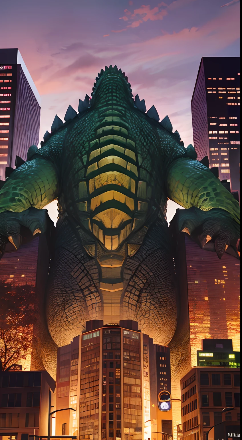 Giant crocodile monsters invade the metropolis，abstract paintings，Autumn noise poster high quality on, Best quality, Masterpiece, absurderes,