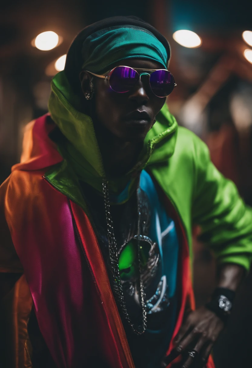 Alien wearing hip hop clothes, wearing shades,