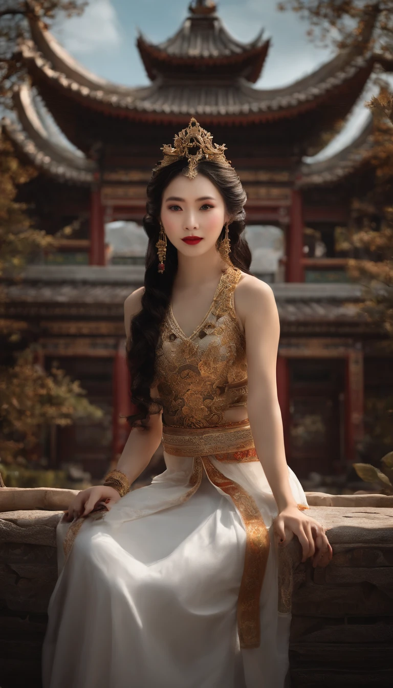 Sexy Chinese girl on nudity mythological statue, beautiful face,detail face,Sexy body, detail body ,detail hand ,detail leg