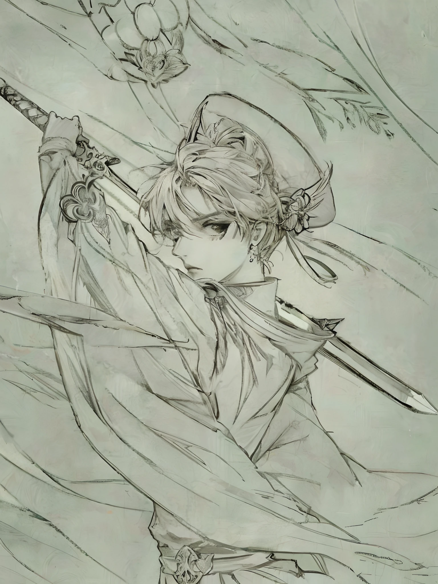 Draw a man with a sword in his hand, Line sketch, anime shading), Line art, anime sketch, linear art, intense line art, anime shading, clean and meticulous anime art, Anime Paintings, Line sketch, pencil and ink manga drawing, perfect lineart, hyper detailed manga drawing, Line art, detailed anime art, extremely fine ink lineart