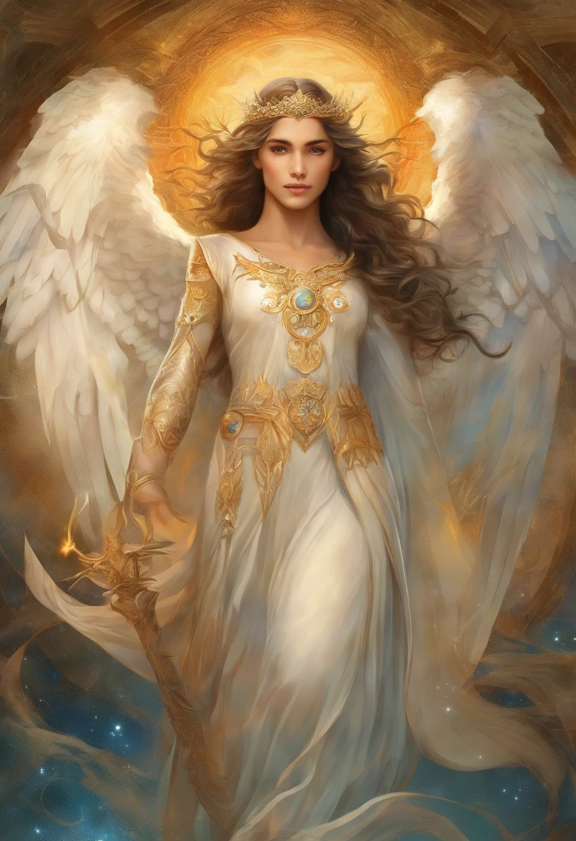 An 8K high-definition portrait of an 18-year-old angel man, de corpo inteiro, beleza do Deus Eros, beleza de um deus, muito bonito ((Um homem anjo)) An angel man with several majestic wings, cabelos longos e cacheados, Deus do Mar, Deus do Oceano, Luthien, arte de deus, Deus da mitologia grega, Deus da Lua, Deus do amor e da paz, deus bonito, Mitologia do Deus da Terra, o deus Eros, Um retrato impressionante de um deus, Frank Kelly Freas, Estilo Karol Bak, ((beautiful face)), Ultra Definition, melhor qualidade, 32k ultra|, Ultra HD