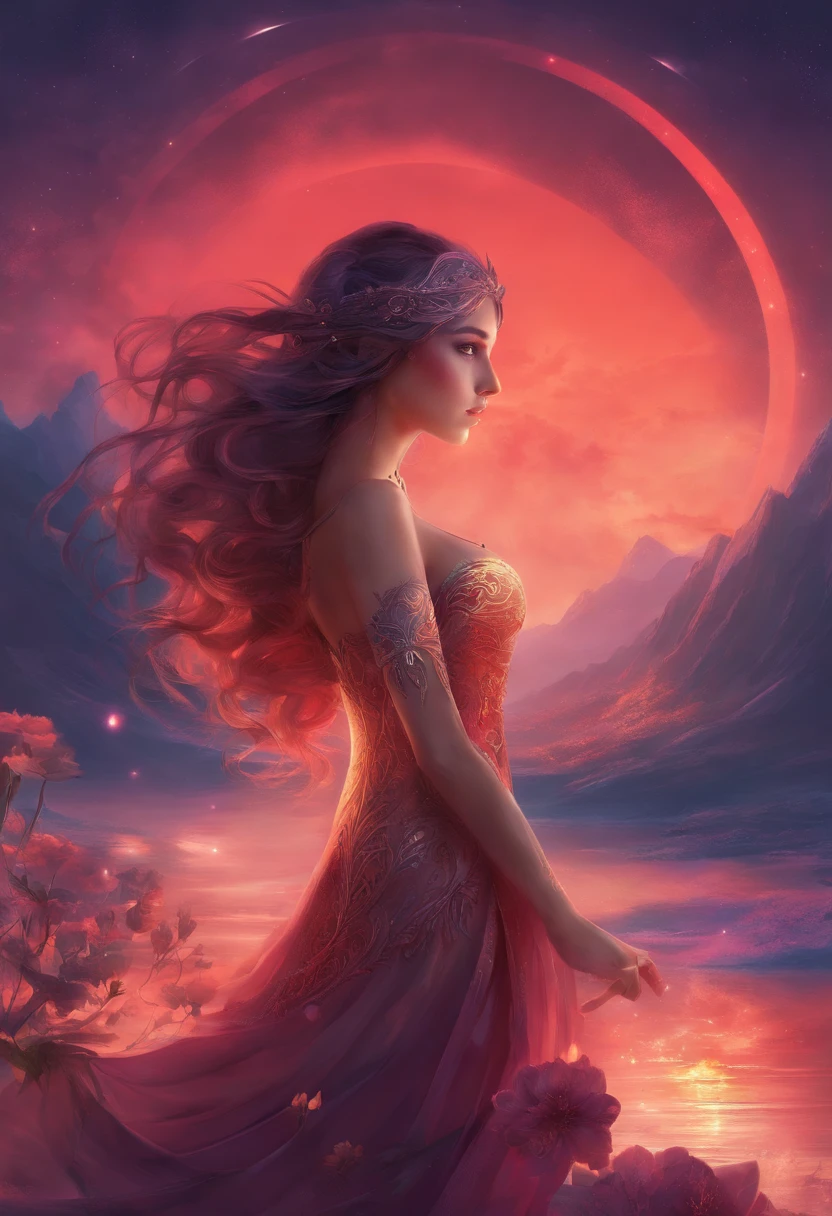 A woman in a dress standing on a rock near a lake - SeaArt AI