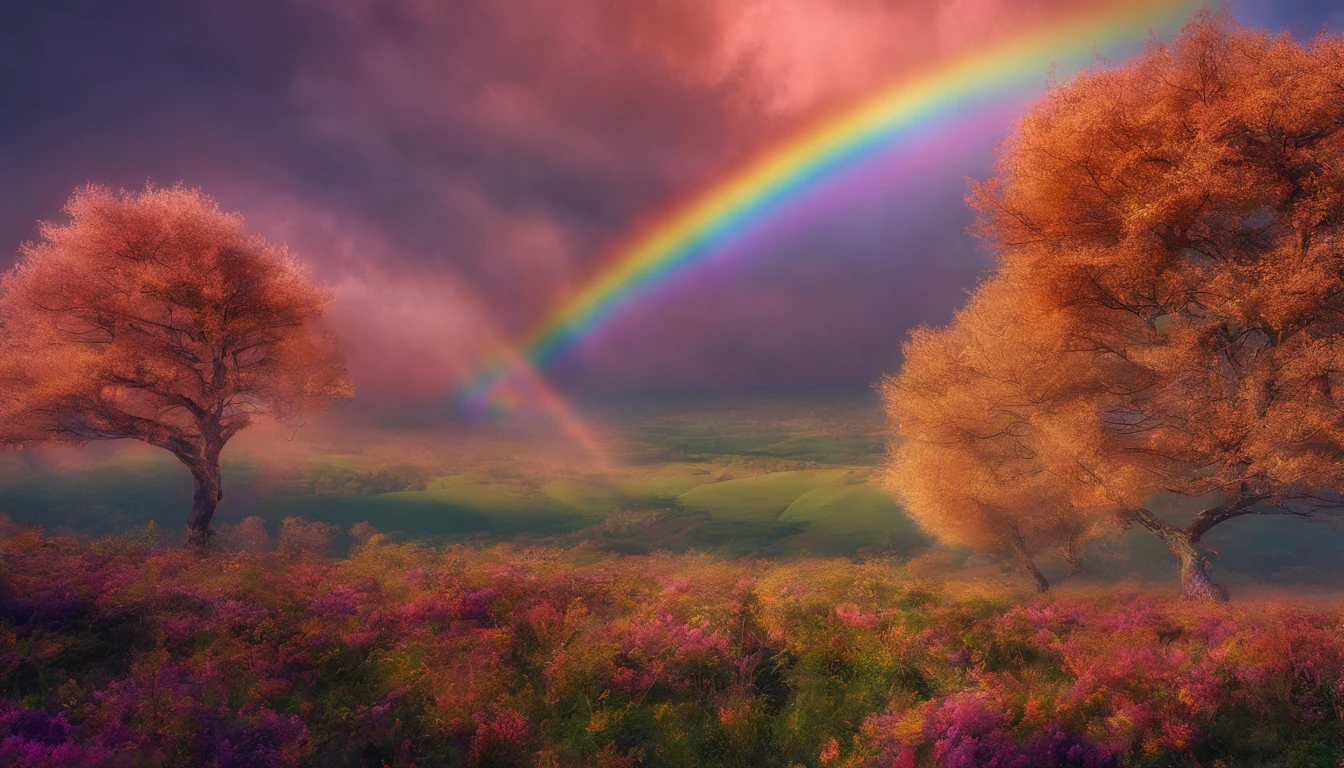vasta foto de paisagem, (vista de baixo, The sky is above and the open field is below), a girl standing on a flower field looking up, (pegue a chave: 1.2), (meteoro: 0.9), (nebulosa: 1.3), montanhas distantes, BREAK Trees Artisanal Art, (luz quente: 1.2), (vagalumes: 1.2), luzes, muito roxo e laranja, detalhes intrincados, volumeric lighting, realismo BREAK (obra-prima: 1.2), (melhor qualidade), 4k, ultra-detalhado, (dynamic compositing: 1.4), detalhes muito detalhados e coloridos, (rainbow colors: 1.2), (bright illumination, Atmospheric Illumination), sonhador, Magia, (sozinho: 1.2)