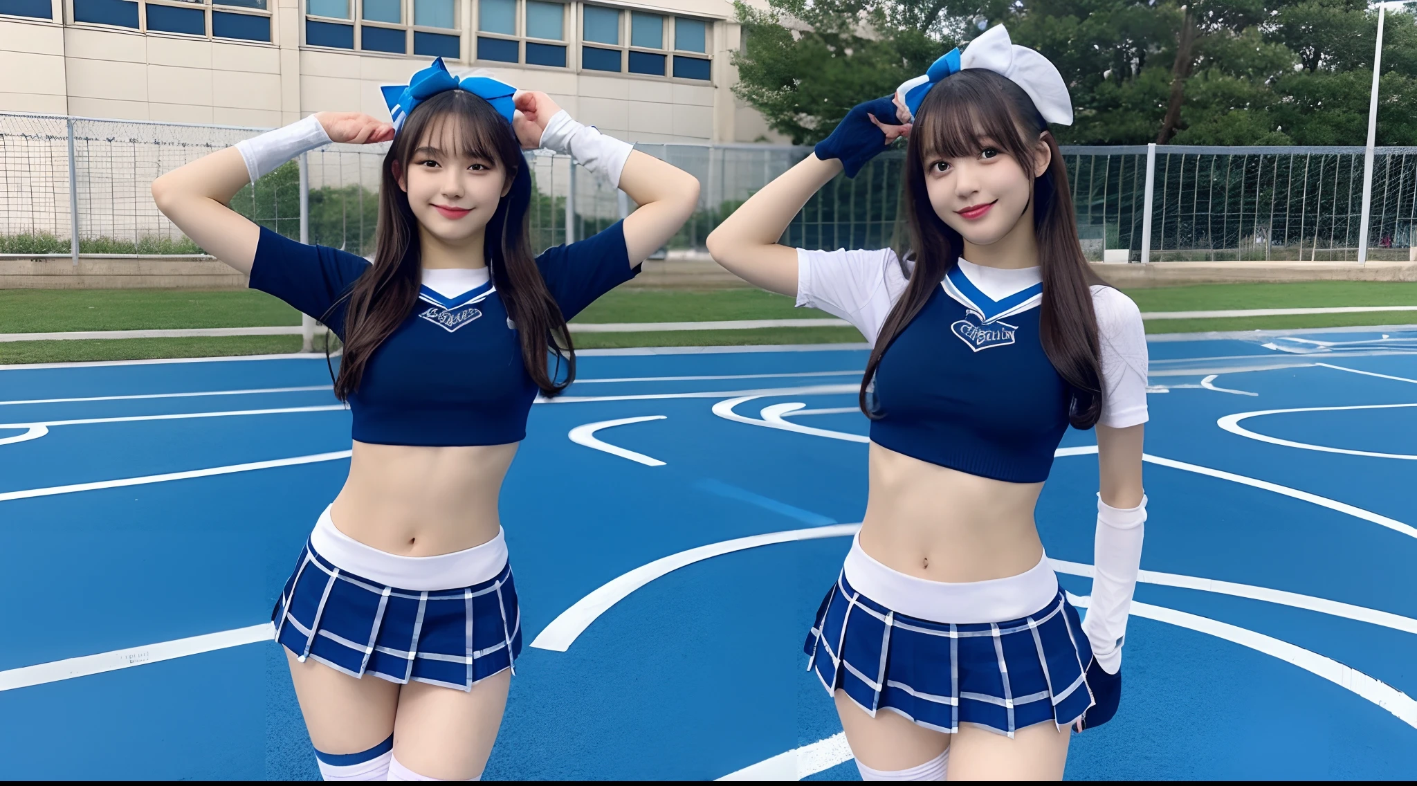 18-year-old cheergirl in blue miniskirt