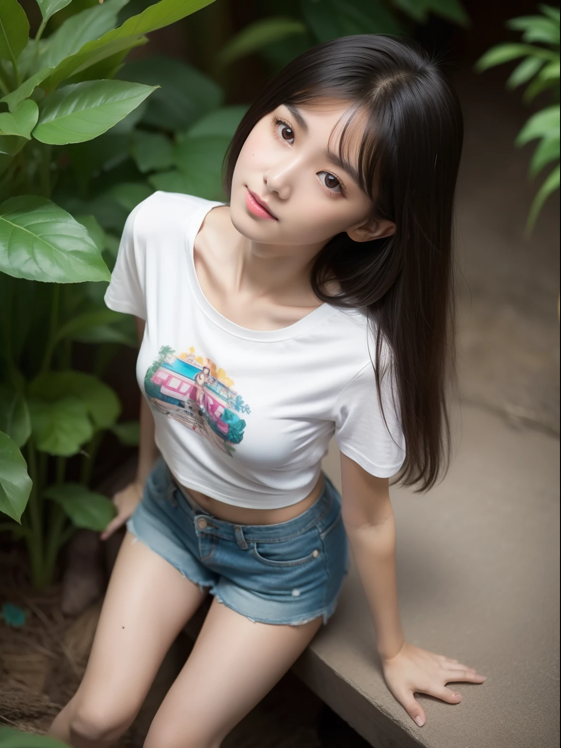 from above，Looks Back，年轻，shortpants，Long T-shirt，teens girl，Delicate body，petite body，Delicate body，small tits，tiny chest，A dark-haired，Very Longhair，zoo