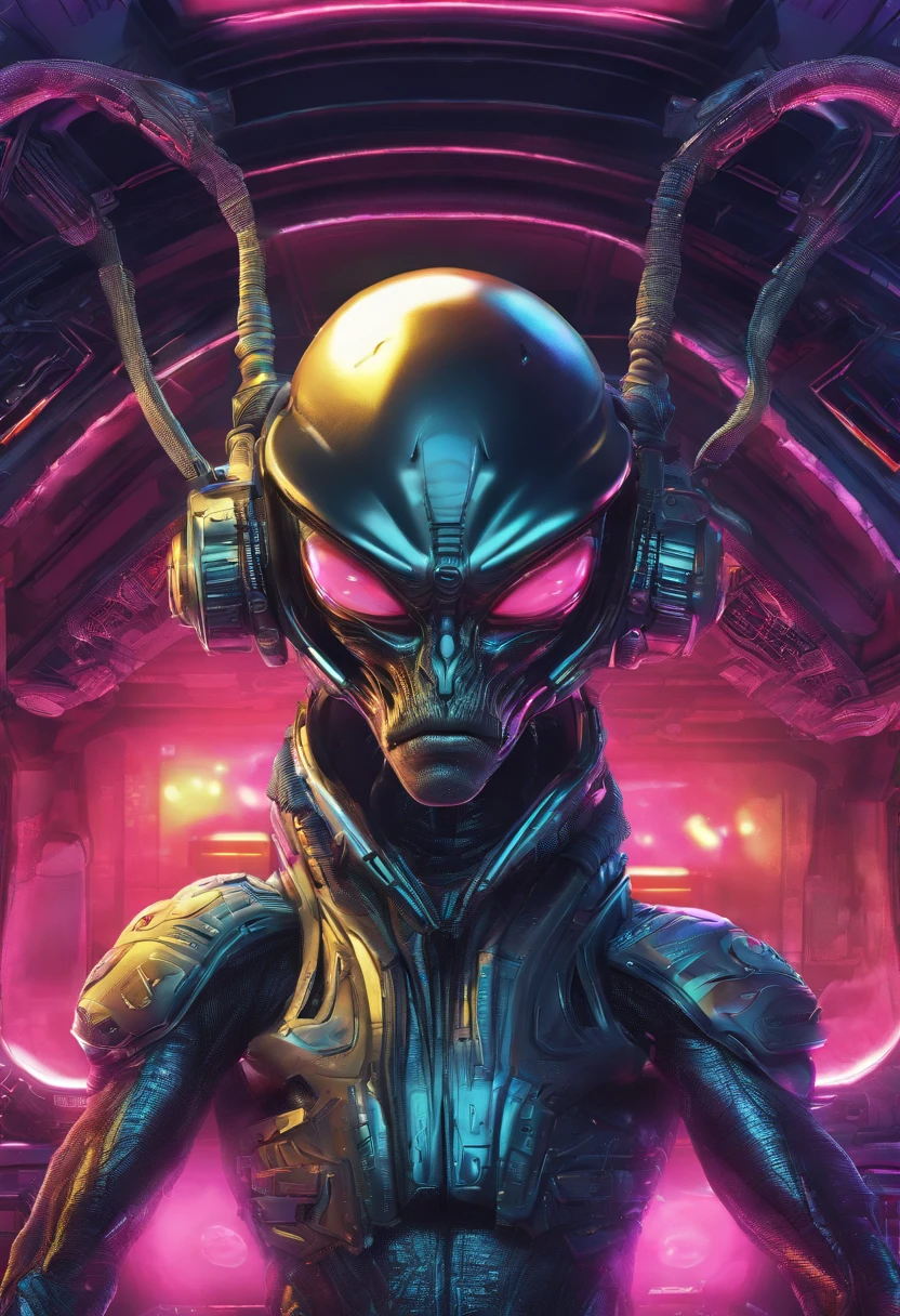 Alien wearing hip-hop clothes and glasses in futuristic spaceship, Large eyes and oval head, pele escamosa texturizada, estilo chibi, arte de Nashi e Daniel Capua, master part, HDR, UHD, 64 mil, altamente detalhado, trending on ArtStation, Motor irreal, vivid colors, High Resolution Scanning, shades