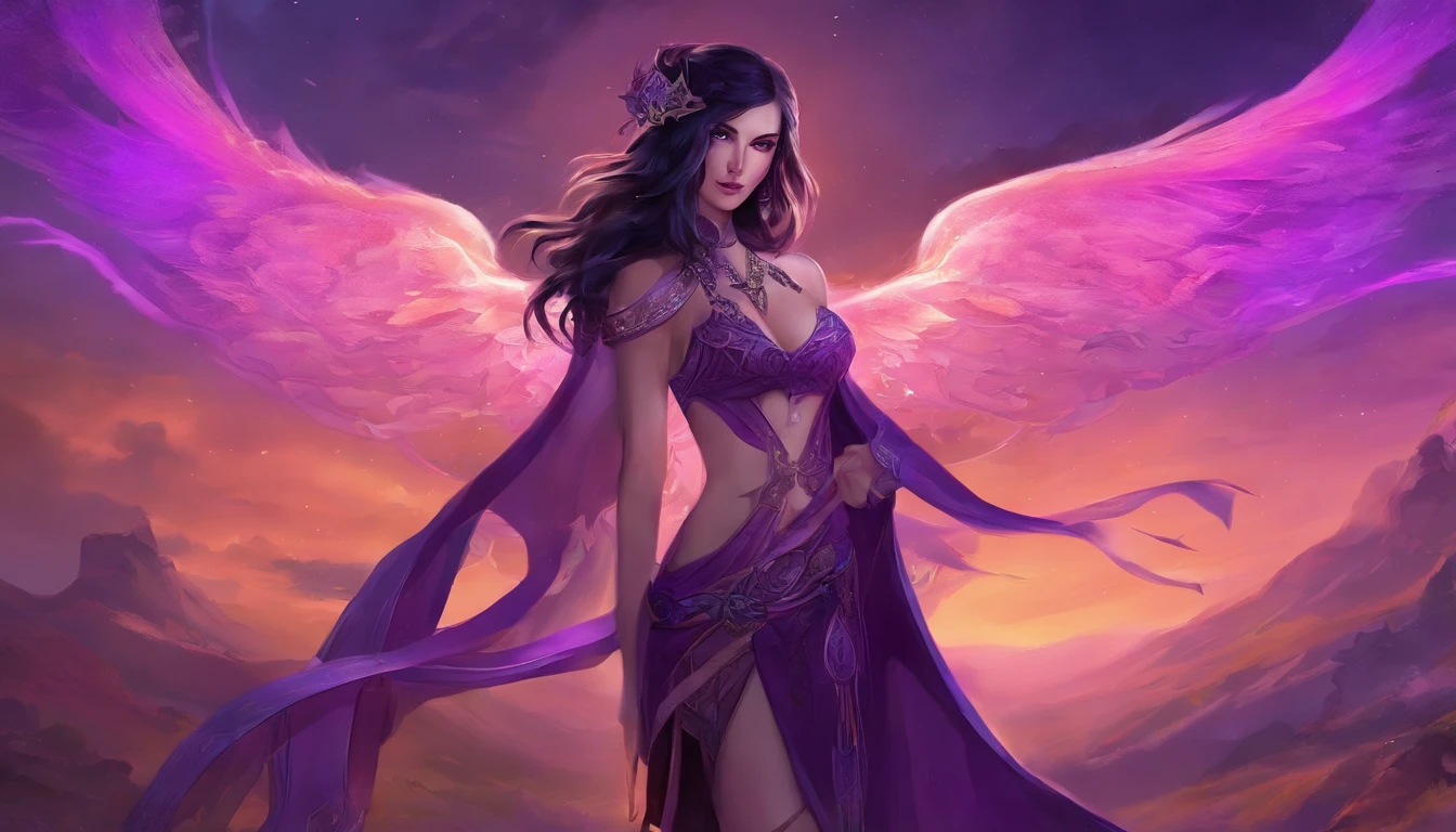 (((vivid purple eyes))), Half-elf female mage, casaco preto, (Manga Purples), (tight gray pants), (purple silk scarf), tied back silky shoulder length detailed black hair, (dark gothic makeup), pele castanha muito clara, (Seios enormes), pequenas orelhas pontudas, quadris largos, figura da ampulheta, big booty, (Perdido)