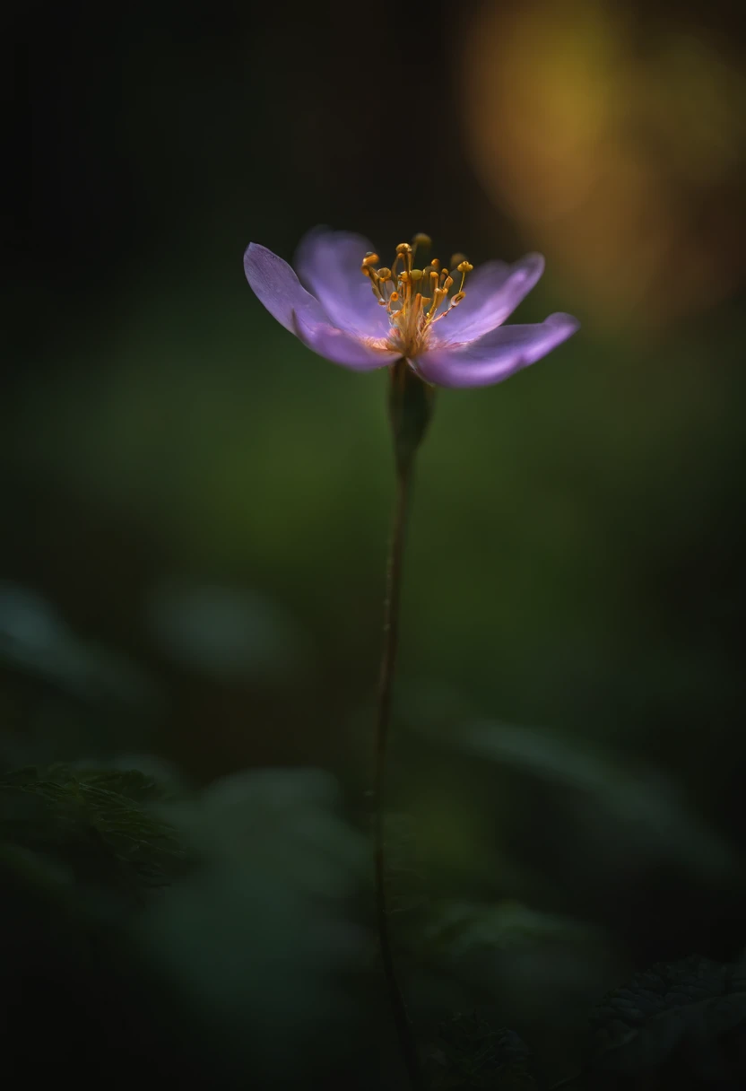 close-up de uma raposa em uma floresta encantada, noite, vaga-lumes, Volumetric Haze, Halation, flor, dramatic atmosphere, Centralizado, thirds rule, 200mm macro launch 1.4T