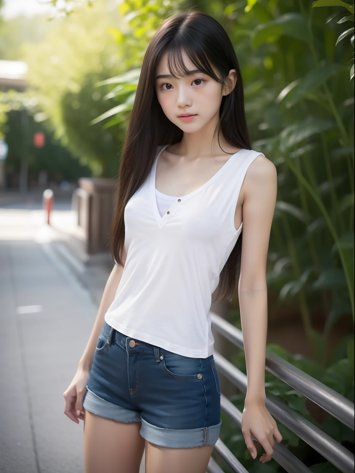 年轻，shortpants，Long T-shirt，teens girl，Delicate body，petite body，Delicate body，small tits，tiny chest，A dark-haired，Very Longhair，zoo