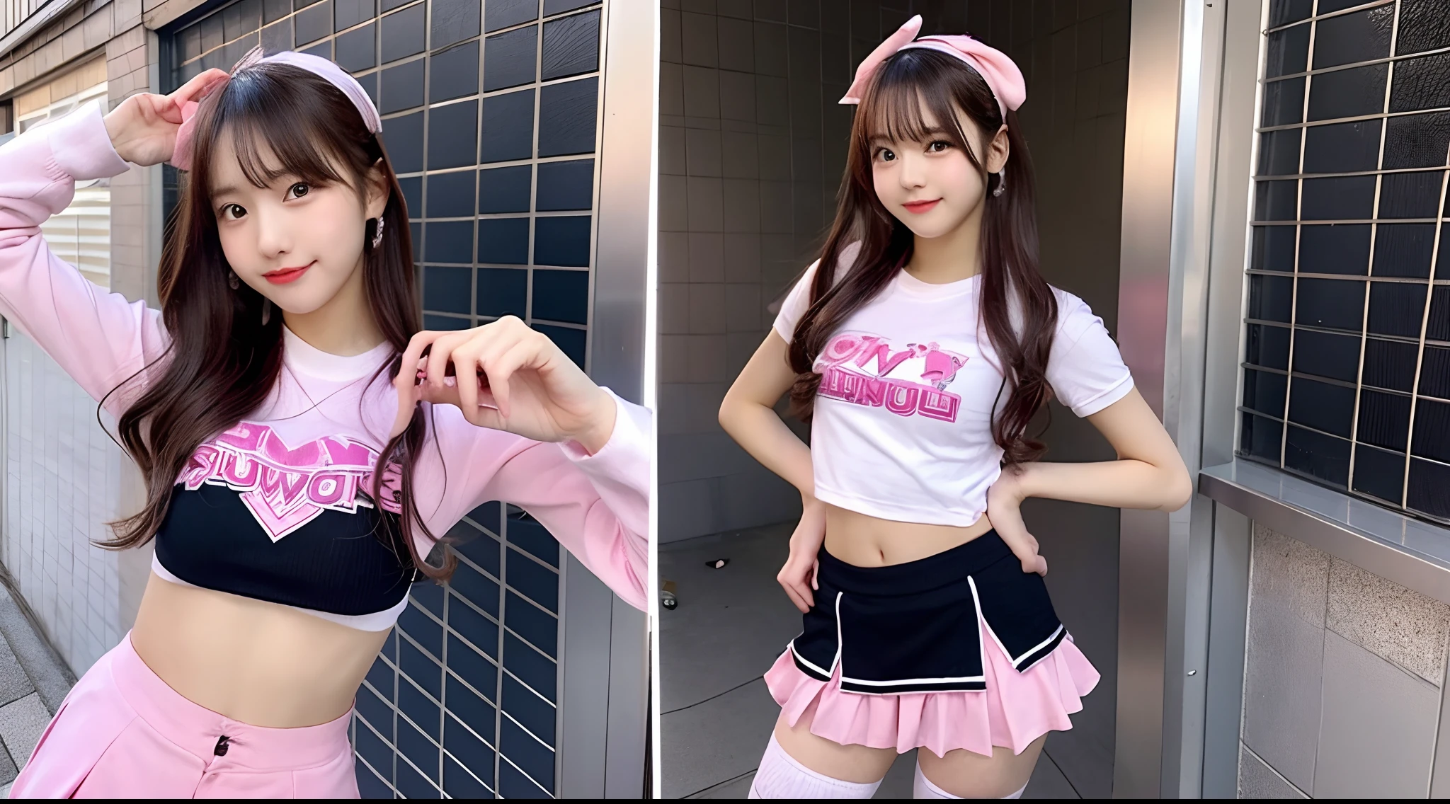 18-year-old cheergirl in pink miniskirt