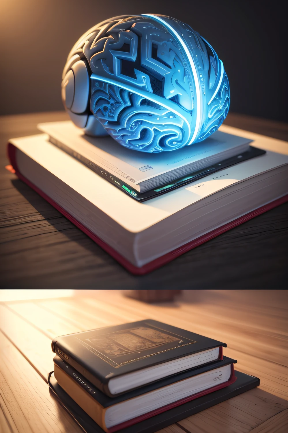 3d technology book with brain