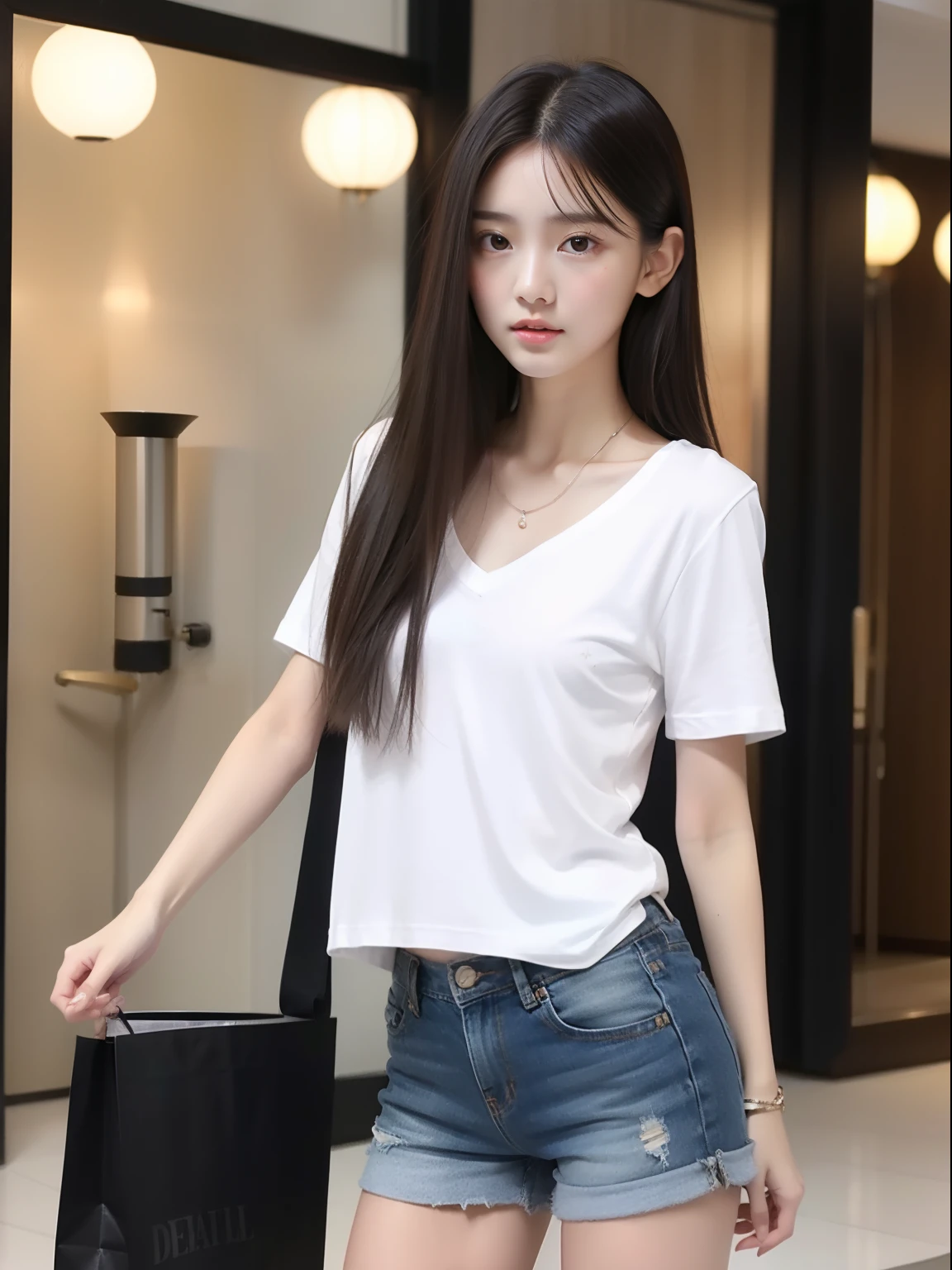 (Extremely meticulous CG),(((8k))),wallpaper,(Portrait above the chest:1.3),((Extremely refined and beautiful)),(((Masterpiece))),(((best qualtiy))),(((Ultra High Resolution))),beautiful light up,realistic shaded,(Smooth and flawless fair skin:1.5),(Extremely exquisite facial details:1.2),(ultra-detailed:1.5),((a beautiful girl,solo)),(short ponytail:1.2),(small head:1.2),(slender face:1.2),(Exquisite makeup:1.3),(smiling:1.2),(laughing:1.2),(perfect body:1.1),(long sleeves:1.3),(T-shirt:1.5),(maxi White gauze skirt:1.5),(slender legs:1.3),(white sneakers:1.2),((slim,thin)),(small breasts:1.2),(flat chests:1.2),(from front:1.3),(standing:1.3),(In the slums:1.3),(In a rundown market full of garbage everywhere:1.5),(dirty atmosphere:1.3),(outdoor:1.3),(stalls selling fruits:1.3),(early summer:1.3),(day scene:1.5),(cloudy:1.3),(surrounded by crowded crowds:1.5),(upper body:1.3),(arms behind back:1.2)