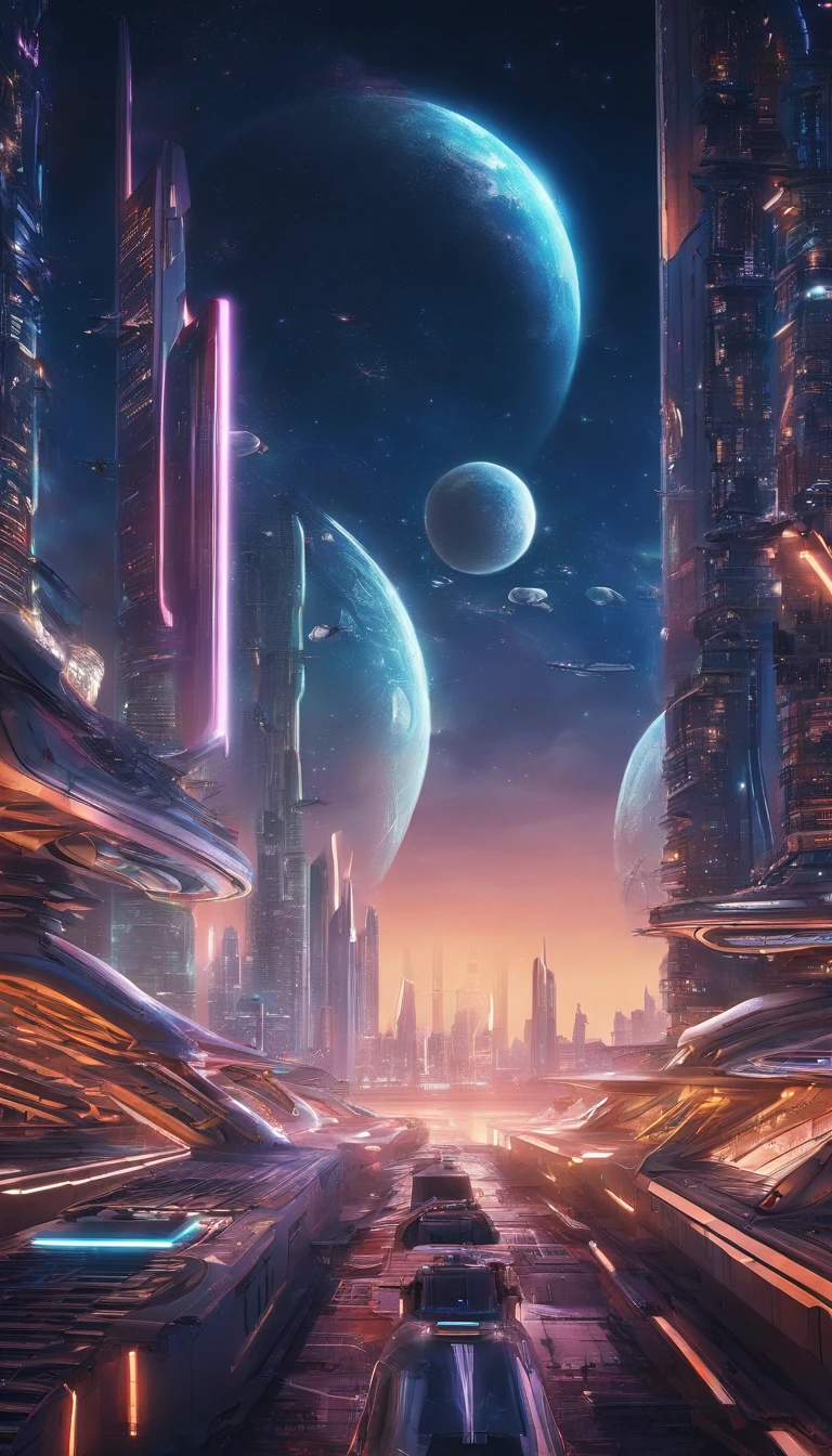 futuristic city with futuristic train and futuristic buildings at night, future concept art, otherwordly futuristic city, in fantasy sci - fi city, beautiful city of the future, futuristic utopian city, concept art 8 k resolution, concept art 8k resolution, city of the future, futuristic space port, concept art 8 k, sci-fi hollywood concept art