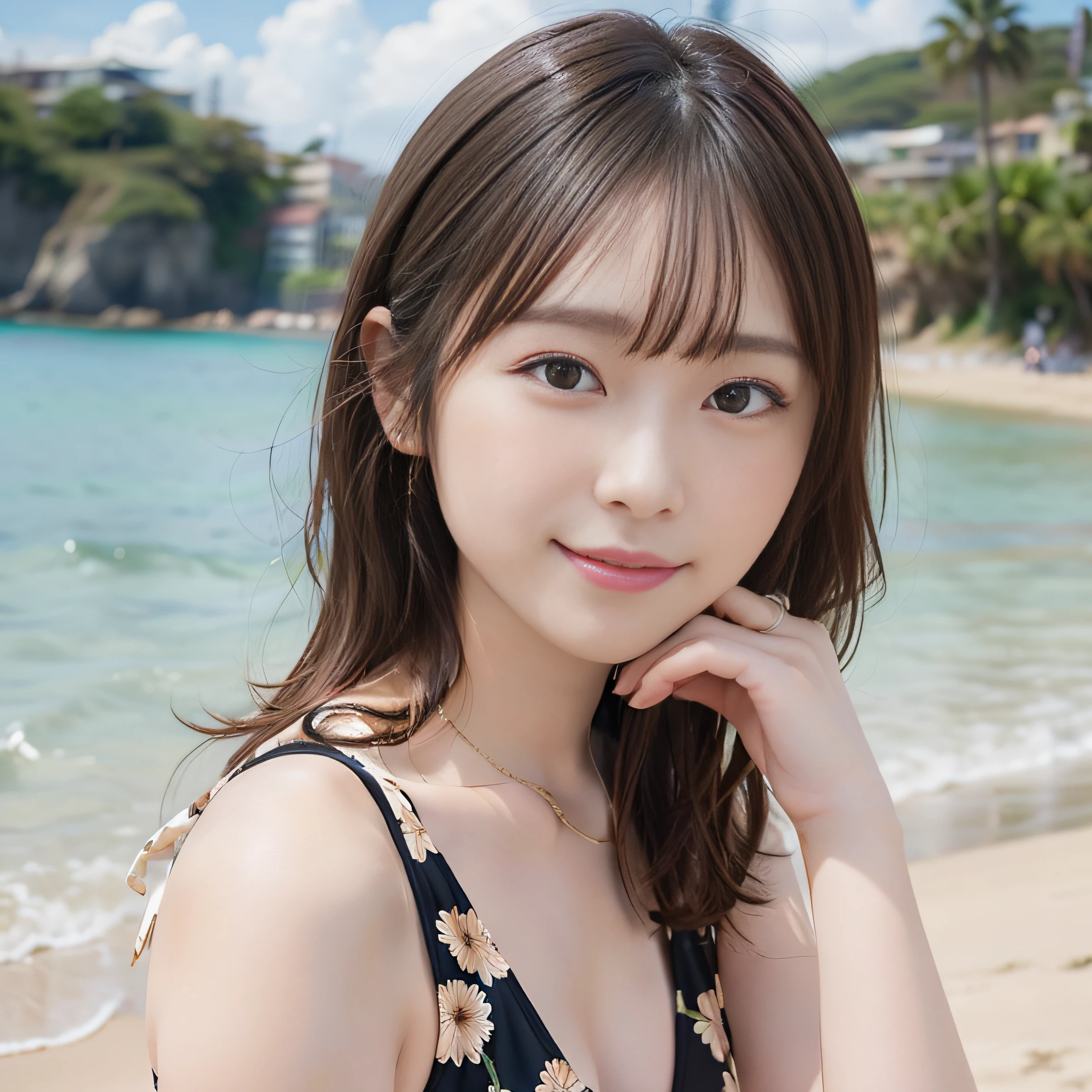 (8K、Raw photo、highest quality、masterpiece:1.2)、Very detailed、Beautiful and dense face、Laughter、Fine and beautiful skin、Skin Texture、Floating hair、The human body as a whole、Long Hair、Big Breasts、smile、、Baby Face、Yo、No makeup、Moisturizing lips、Pale pink lips、(Stand on a nudist beach )、beautiful thighs、wallpaper、((Completely naked)),(((pubic hair)))、(((Completely nakedで)))、(((Completely nakedで)))、(((No clothes))), (((whole body)))、NSFW、Beautiful breasts,blue sky,I can see your feet,NSFW ,Korean Idol、Nogizaka Idol、I can see your pussy、Many beachgoers are watching