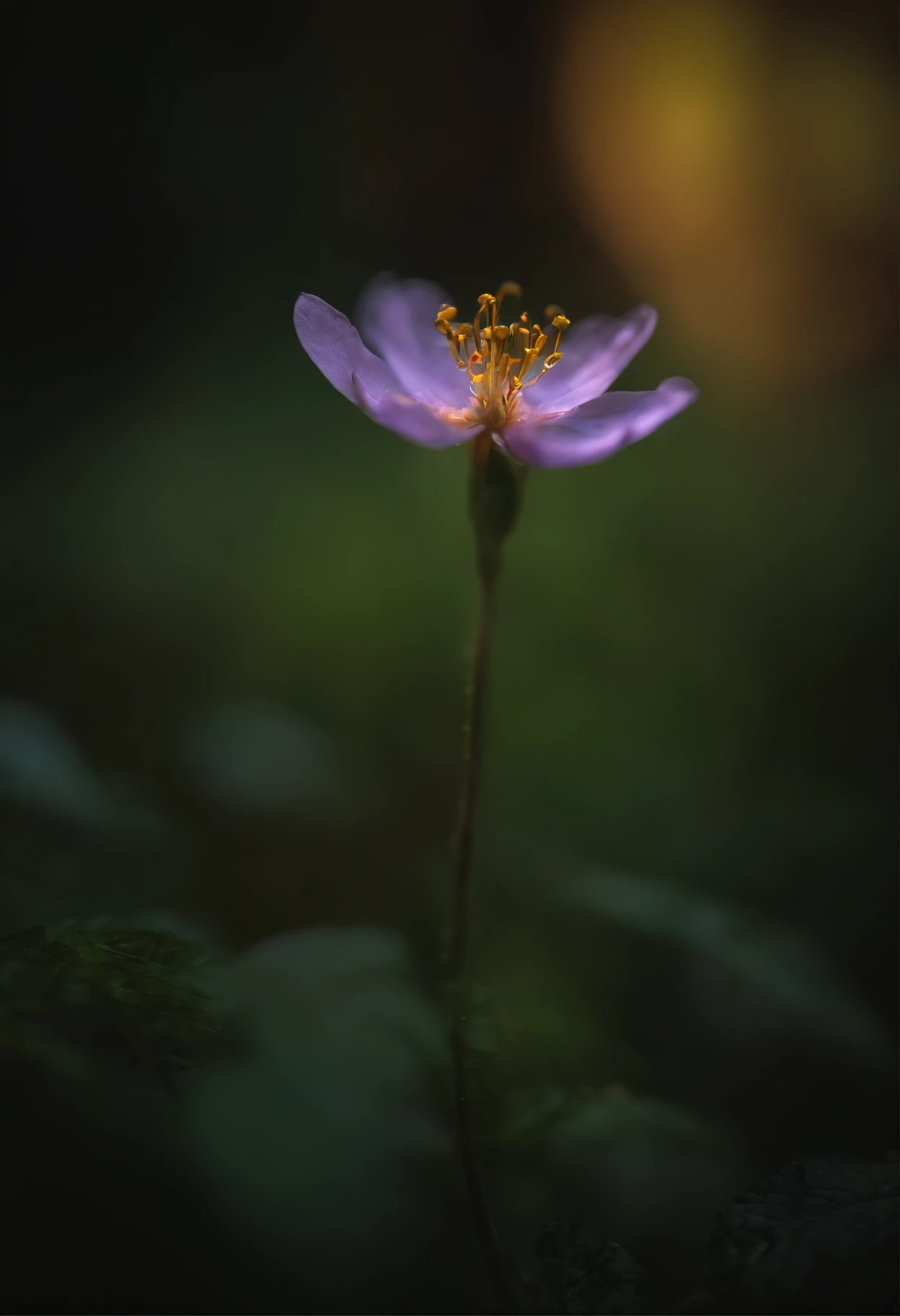 close-up de uma raposa em uma floresta encantada, noite, vaga-lumes, Volumetric Haze, Halation, flor, dramatic atmosphere, Centralizado, thirds rule, 200mm macro launch 1.4T