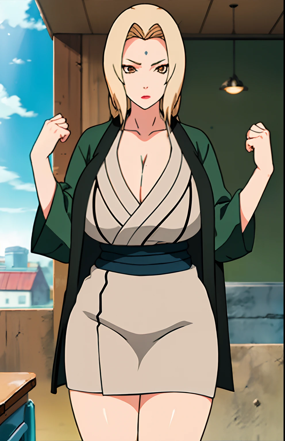 1 Woman, blonde hair, brown eyes, fair skin, white shirt, red lipstick, Tsunade, Naked, big breasts, Pussy, Tsunade having anal sex, shiny and wet skin, Orgasm expression, blushing cheeks, Tsunade having anal sex 