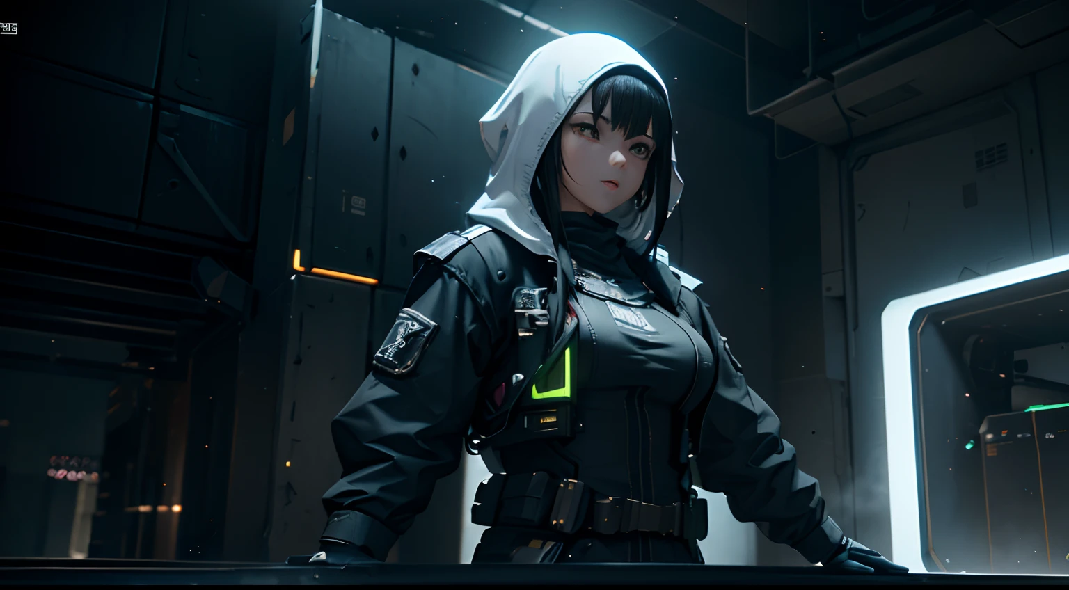 a dark brown skin anime girl with white hair wearing dark orange full retro military uniform also wearing military hat, cool tomboy, inside a bar at night, badass anime 8 k, female dark sci fi anime girl, digital sci fi anime art, sci fi anime girl, anime sci fi art, anime girl mech, modern sci fi anime, cyberpunk anime art, digital sci fi - anime art, anime sci fi, cyberpunk angry gorgeous goddess, portrait, sci fi, insidebar, cyberpunk, absurdres, high res, ultrasharp, 8K, masterpiece, looking at viewer,HDR, sci-fi, professional, sharp focus, studio lighting, bokeh