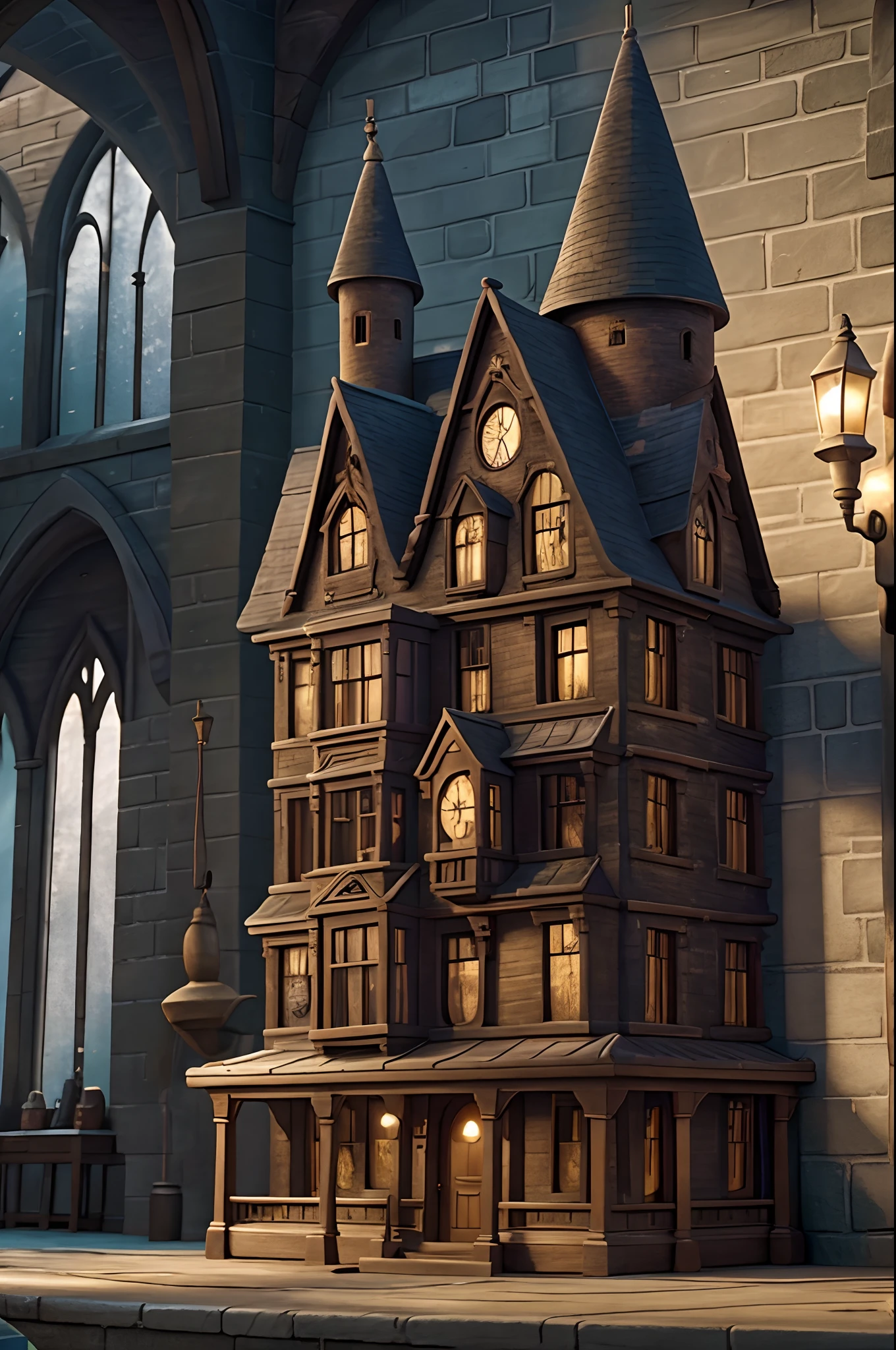 Hogward School in Harry potter series, magic wand, partical light