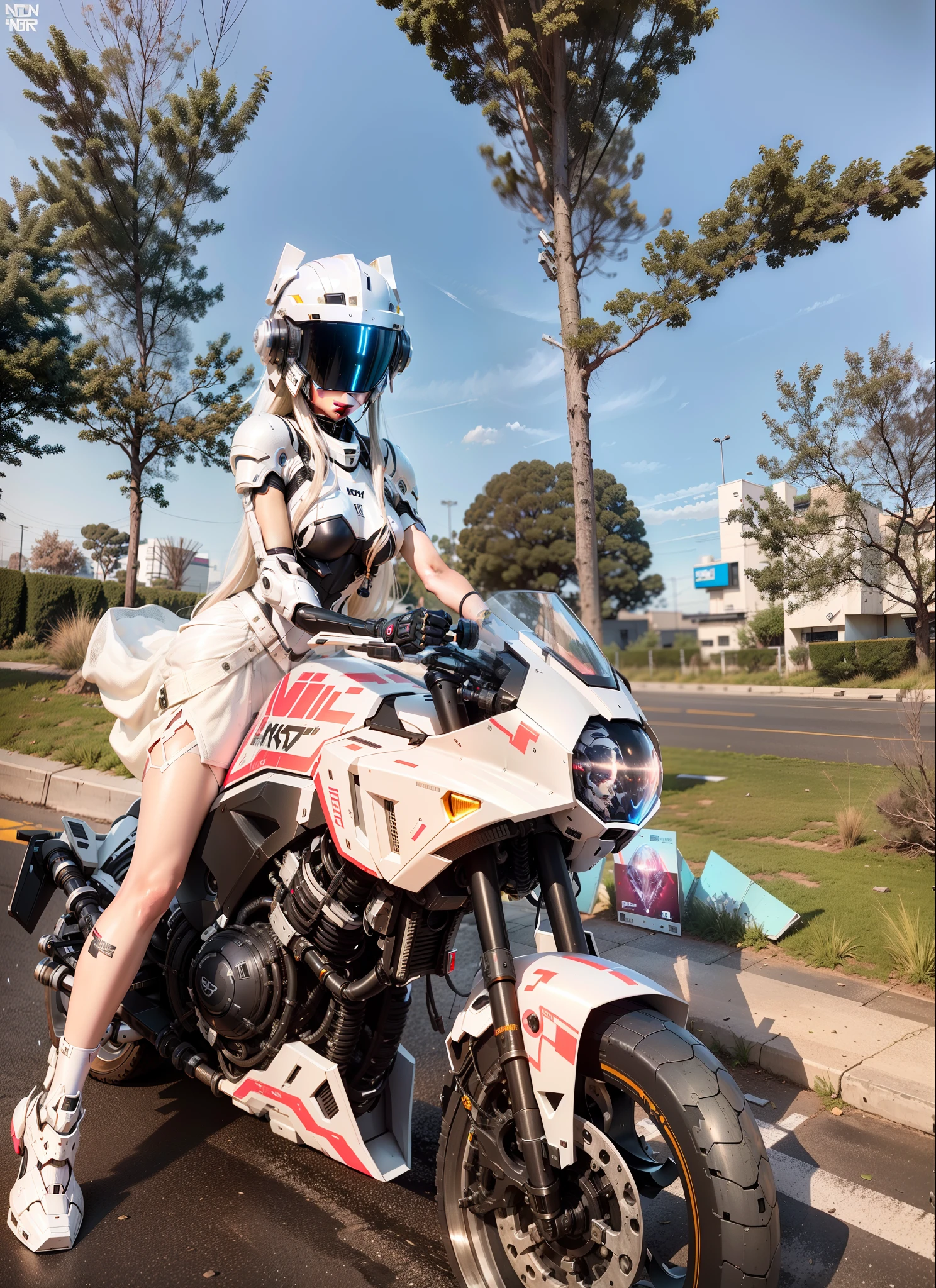 Cute cyberpunk female knight,Long flowing white hair,Black mech costume,Sophisticated white tech helmet,Nousr, Biomechanicals, MSHN Robot Woman,High-tech helmet,hyper realisitc, Steel, Complex design, insanely details, finely detailled, Extremely clear lines, cinmatic lighting, photograph realistic, A detailed masterpiece