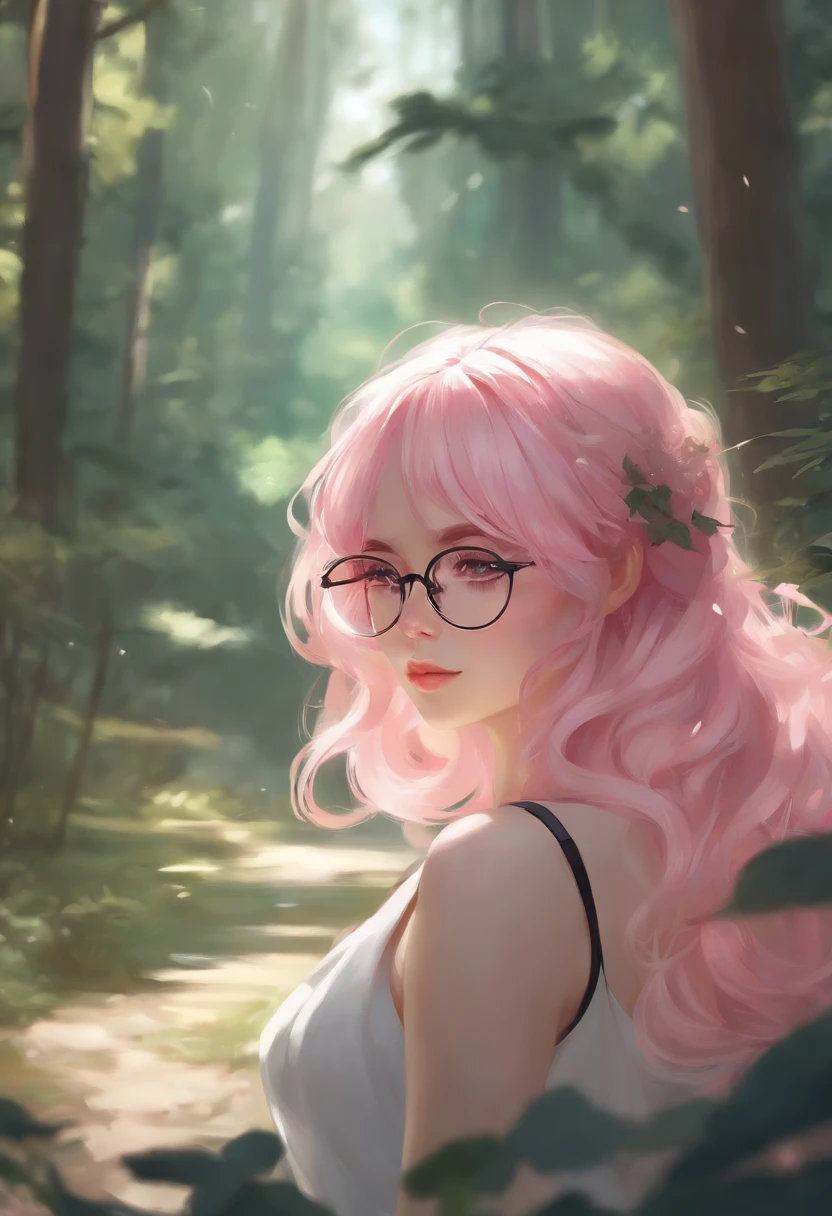 Anime - style image of a woman with pink hair and glasses, small curvy loli, kawaii realistic portrait, Detailed Digital Anime Art, artwork in the style of guweiz, guweiz, Smooth Anime CG Art, [ 4 k digital art ]!!, a sexy maid in a magical forest, 8k high quality detailed art, Stylized anime