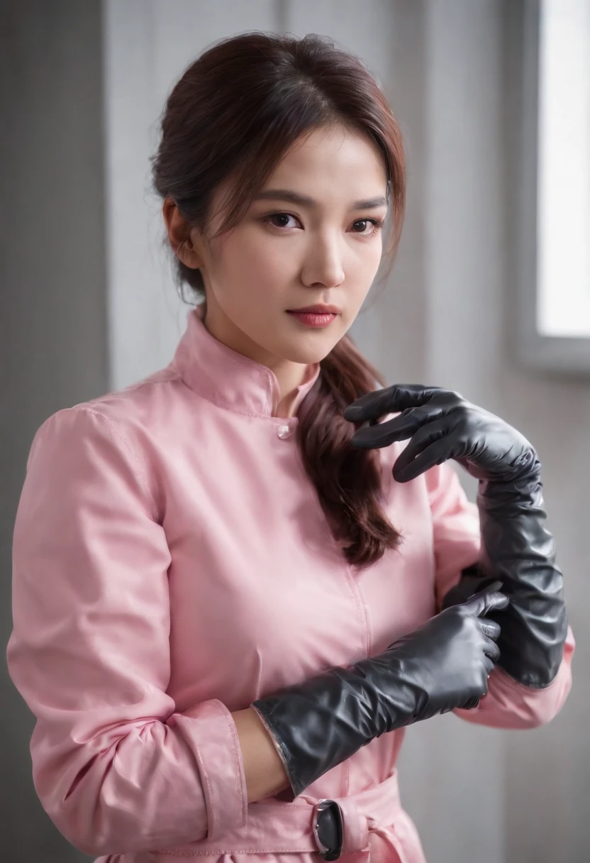 Meilin from Advanced Metal Gear Research Institute. Highly realistic. rubber glove、Pink rubber gloves、Pink cooking gloves、Long gloves、Glossy gloves