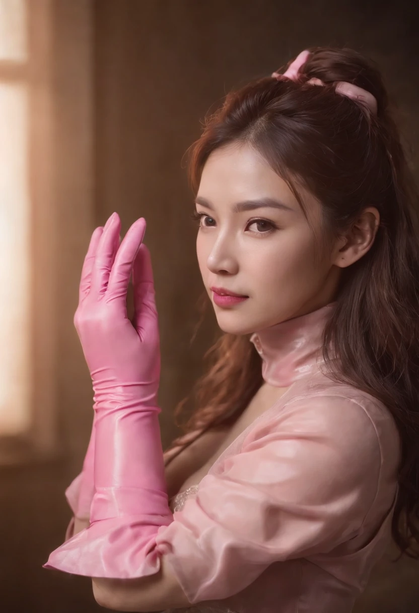 Meilin from Advanced Metal Gear Research Institute. Highly realistic. rubber glove、Pink rubber gloves、Pink cooking gloves、Long gloves、Glossy gloves