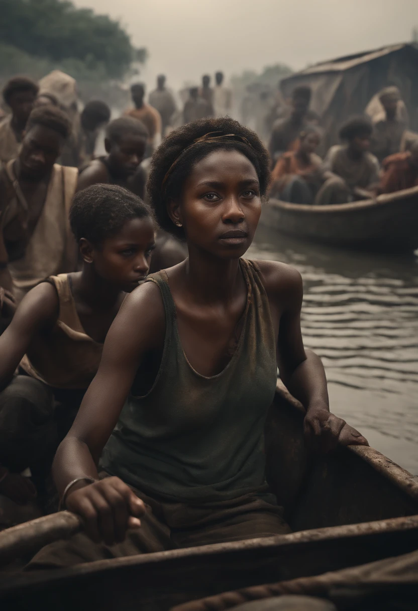 In a gloomy, desolated scene, migrant people of African descent are seen huddled together in a crowded boat made of old, rusty metal. The image depicts a strong sense of desperation and hopelessness.
(best quality,4k,8k,highres,masterpiece:1.2),ultra-detailed,(realistic,photorealistic,photo-realistic:1.37),HDR,UHD,studio lighting,ultra-fine painting,sharp focus,physically-based rendering,extreme detail description,professional,vivid colors,bokeh,portraits,landscape,horror,anime,sci-fi,photography,concept artists,dark and moody lighting
此外,You can add more tags,to enhance the effect of prompts and have better interpretability。
