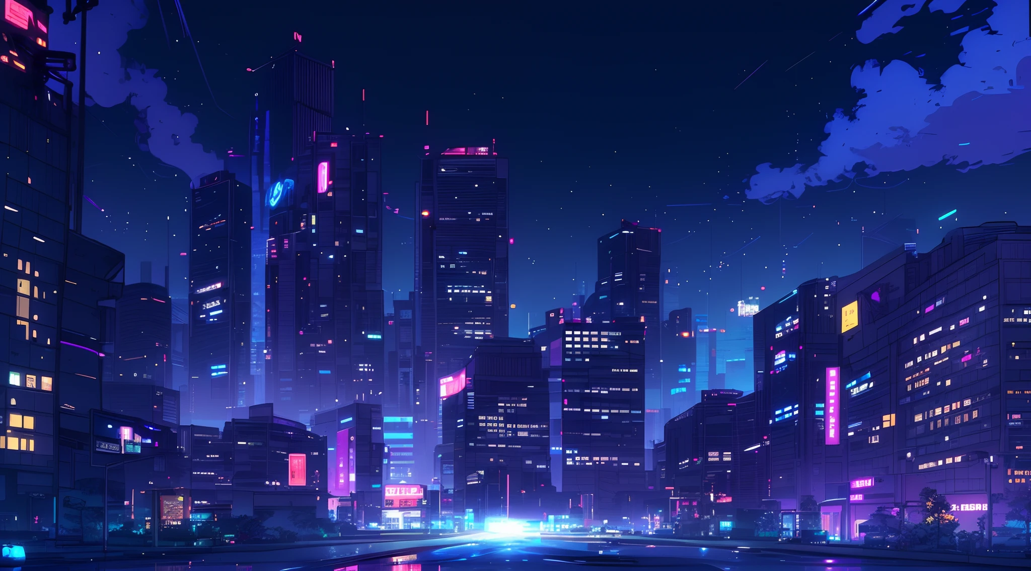 Nighttime cityscape,A car driving on a road in the center of the city, neo tokyo background, background cyberpunk city, Cyberpunk city setting, night cyberpunk city, Cyberpunk city setting, at cyberpunk city, cyberpunk city landscape, Cyberpunk city, night cityscape, Neon city in the background, hd anime cityscape, amazing wallpapers, beautiful cyberpunk city, Cyberpunk background, Cyberpunk art style