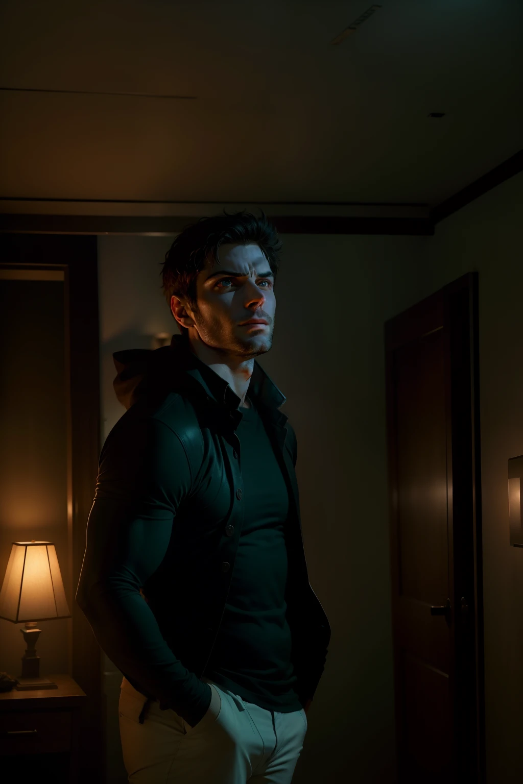 Sci Fi Horror Dead Space David Giuntoli and Amy Adams on Ishimura Haunted Ship photography, natural light, photorealism, cinematic rendering, ray tracing, the highest quality, the highest detail, Cinematic, Third-Person View, Blur Effect, Long Exposure, 8K, Ultra-HD, Natural Lighting, Moody Lighting, Cinematic Lighting