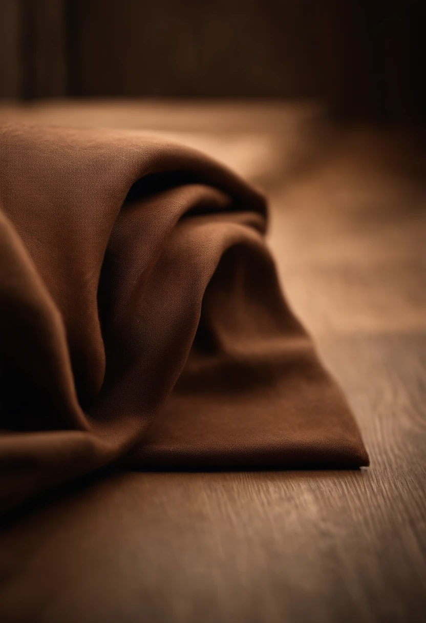 focus on raw brown fabric leaning on a corner, high detail, dirty