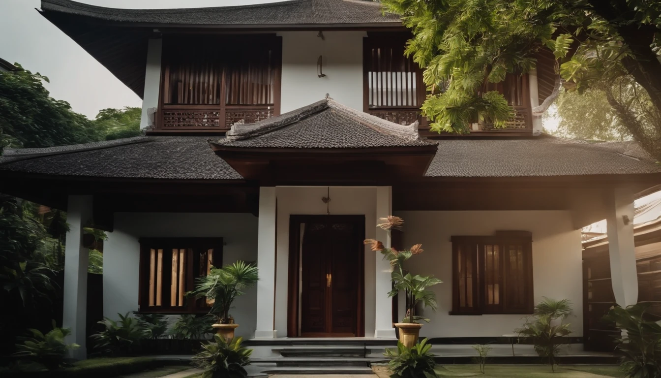Two-storey detached house in Bangkok, Old House, Wooden house with cement mix, garden