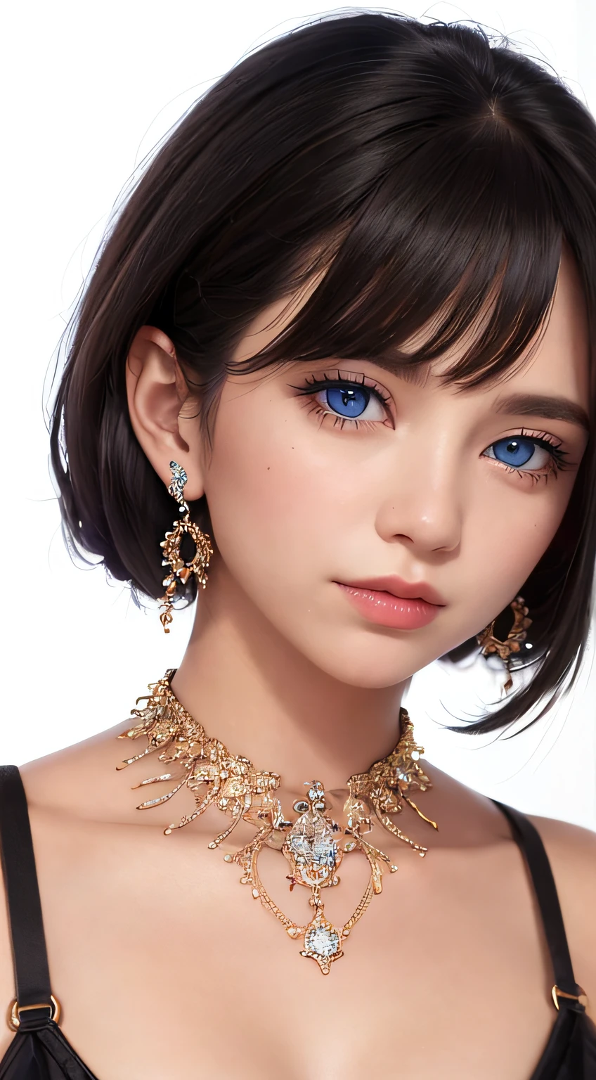 masterpiece,best quality,ultra-detailed,8K,detailed light,detailed shadow,RAW, (detailed skin),(realistic:1.2),
1girl,face, close up, detailed light, detailed shadow
pilyeon, jewelry, black short hair with fringe, looking at viewer, necklace,piercing, white background, heart, closed mouth, blue eyes, nail polish, simple background, black hair, ear piercing, smile, eyelashes, coral lips, wept bangs, bracelet, gem, earrings, fingernails
