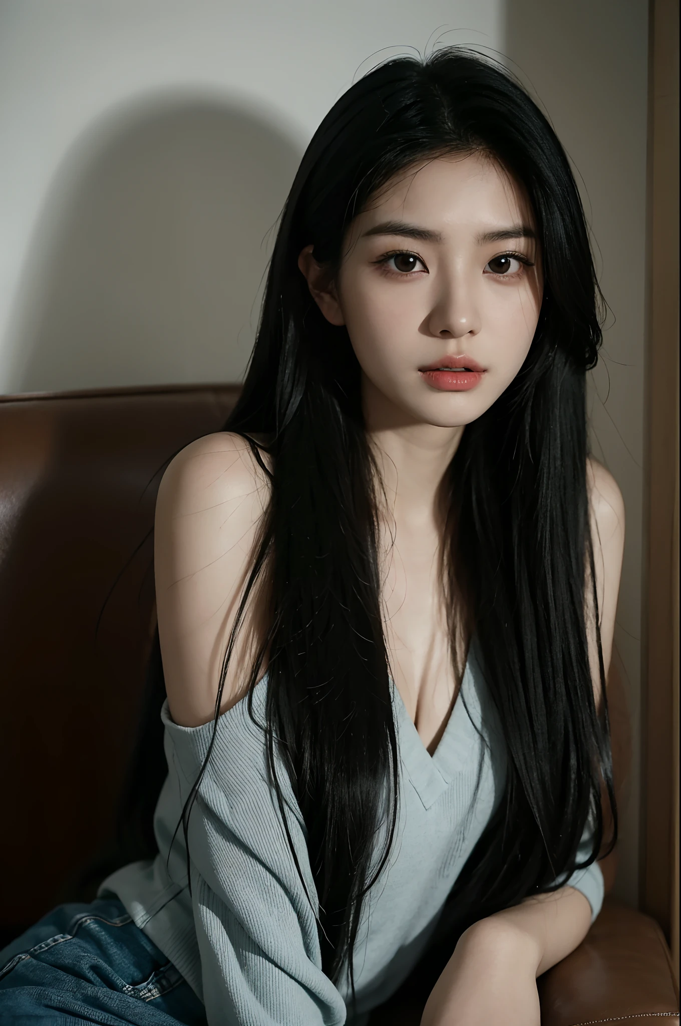 arafed woman with long black hair sitting on a couch, a picture inspired by Qiu Ying, tumblr, realism, young cute wan asian face, headshot profile picture, gemma chen, a young asian woman, cindy avelino, yun ling, ruan jia beautiful!, girl cute-fine-face, 18 years old, sha xi, 2 2 years old