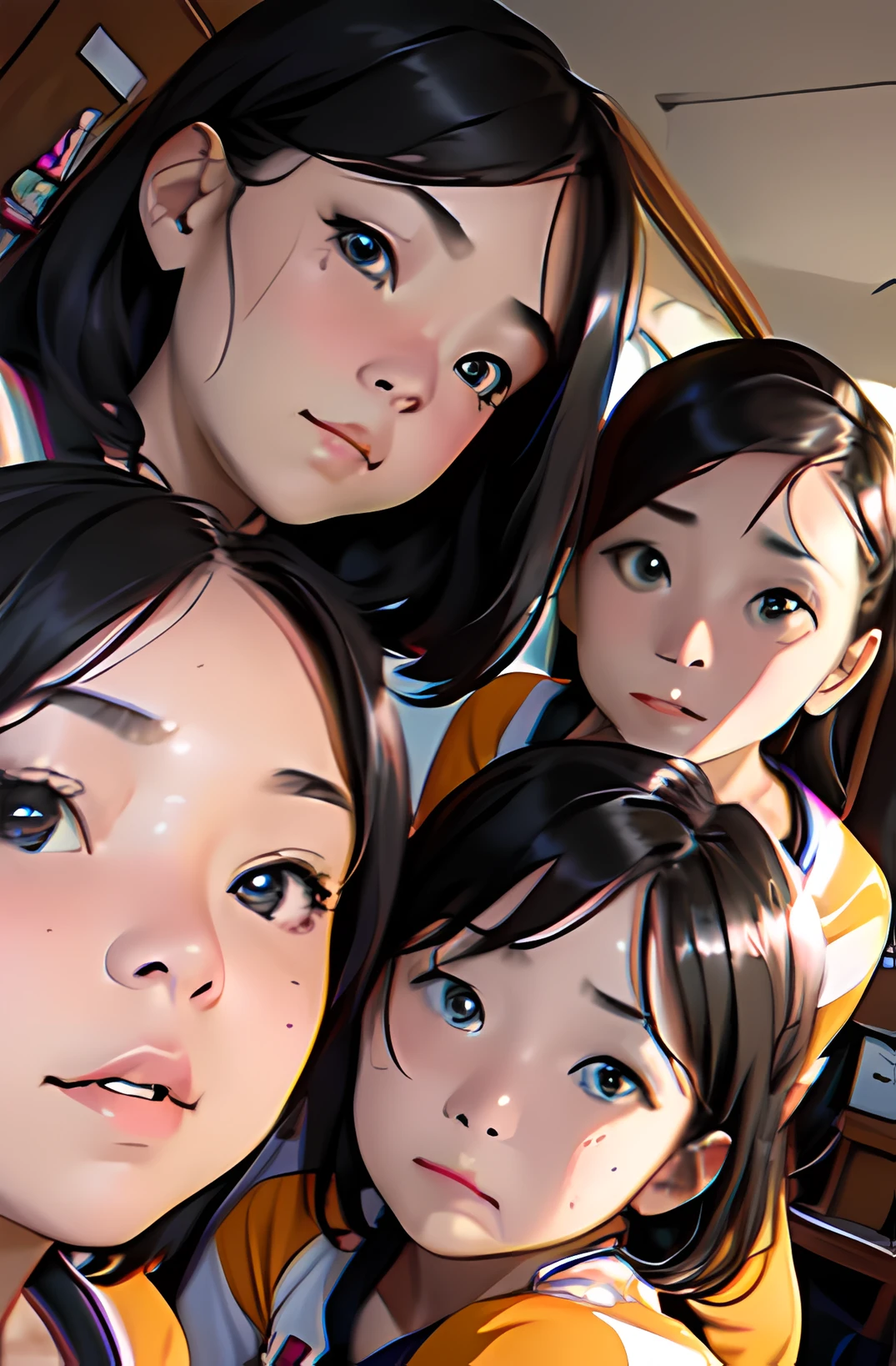 (Women's Team Photo:1.2),  MILF,,、only face ,on the bed,  ,,masutepiece, High quality, high details, awardwinning
