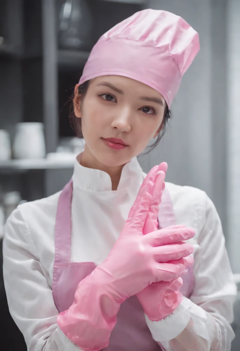 A close up of a woman in a pink hat and gloves - SeaArt AI