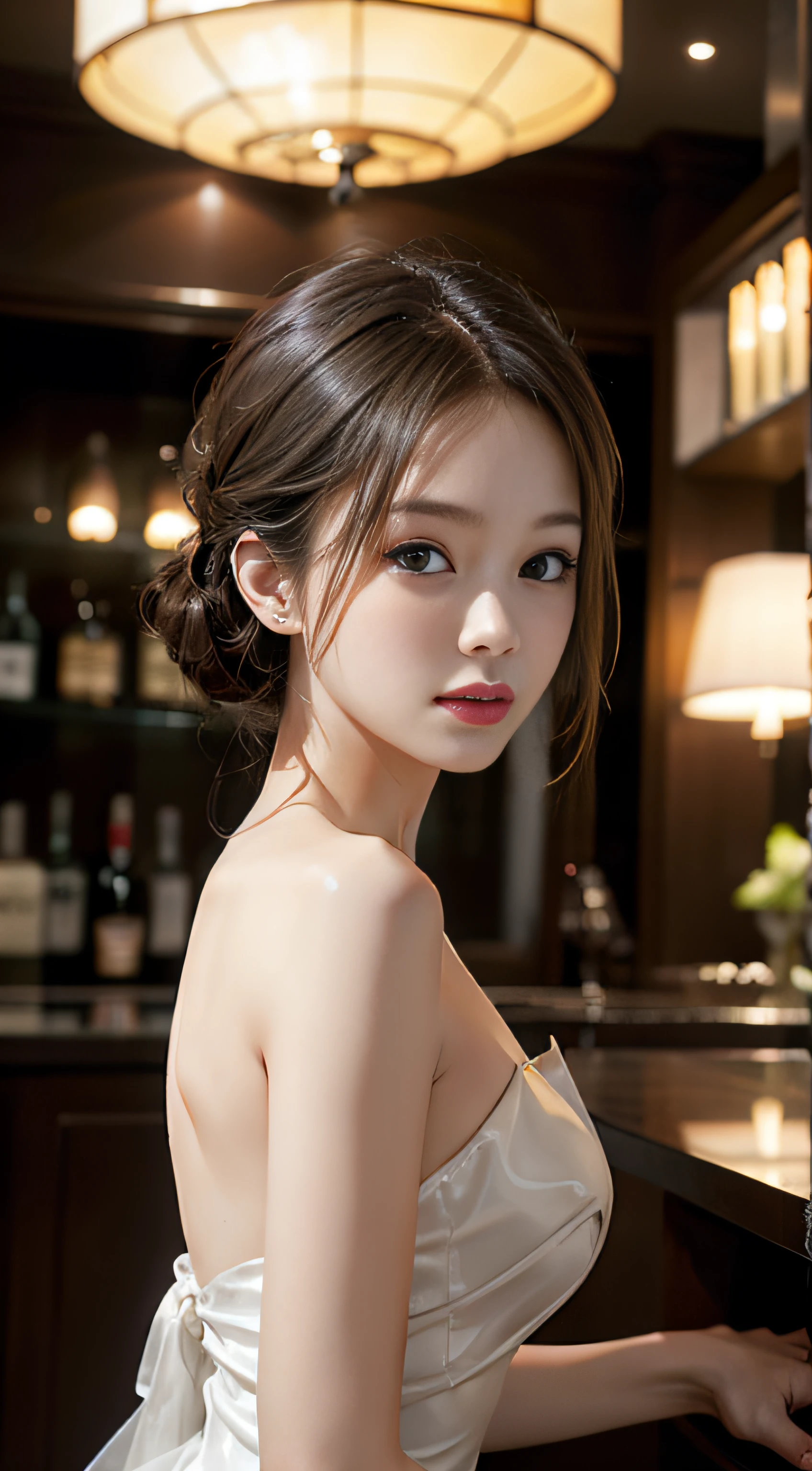 Elegant Bar Counter、Beautuful Women、Transparent skin、hiquality、pureerosface_v1:0.8、depth of fields