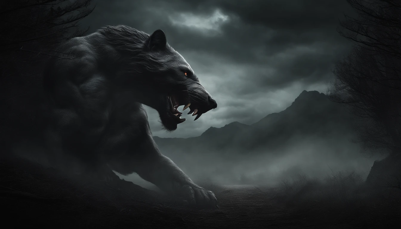 (best quality,4k,8k,highres,masterpiece:1.2),ultra-detailed,(realistic,photorealistic,photo-realistic:1.37),dark,horrifying,terrifying,detailed portrayal of the Beast,scary atmosphere,ominous,haunting presence,666 represented in a frightening manner,creepy symbol of 666,Beast's eyes glowing with an evil light,ominous shadows and gloomy lighting,sinister aura,demonic features,Beast's terrifying roar,gothic atmosphere,ominous clouds covering the sky,ominous storm gathering,ominous thunder and lightning,dark and haunted forest,darkened trees reaching out like grasping hands,sinister fog enveloping the scene,people trembling with fear at the sight of the Beast,panicked expressions of the people,desperation in their eyes,people running away in terror,desolate and despaired landscapes,wild wind sweeping through the scene,howling sound of the wind,The Beast's demonic face coming out from the shadow,thick chains wrapping around the Beast, symbolizing its captivity,menacing presence of the Beast looming over the horizon,uncontrollable power and destructive force unleashed by the Beast,people desperately seeking shelter, fear in their every move.