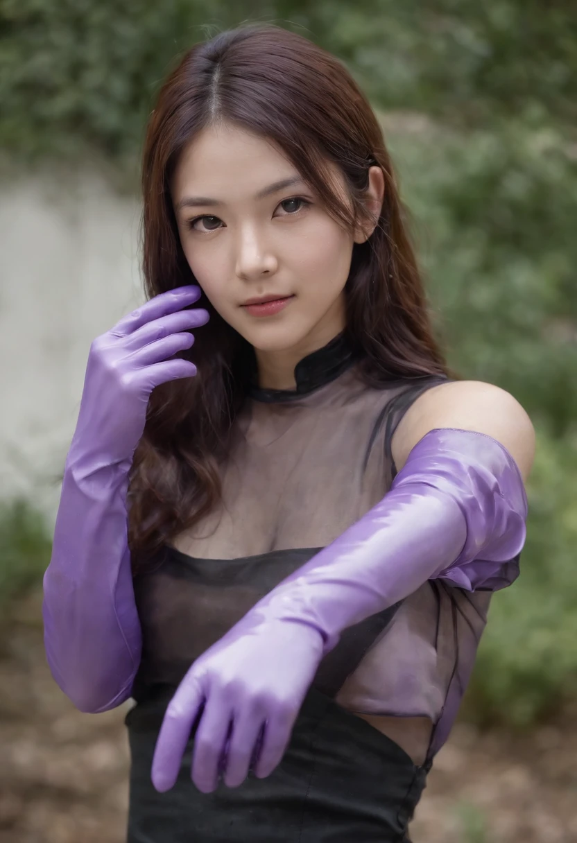 (8k, top-quality, masterpiece:1.2), (realisitic, Photorealsitic:1.37), ultra-detailliert, One Girl,cute little, 独奏,Beautiful detailed sky,date,(Nasal blush),(a smile:1.15),(a closed mouth)tiny chest、beatiful detailed eyes、(length hair: 1.2)、Floating Hair NovaFrogStyle、The upper part of the body、Tank tops、whole body soaked、お漏らし、incontinence、Purple Rubber Gloves、Purple rubber gloves、Long gloves、Cleaning gloves、Pink boots、Shiny boots