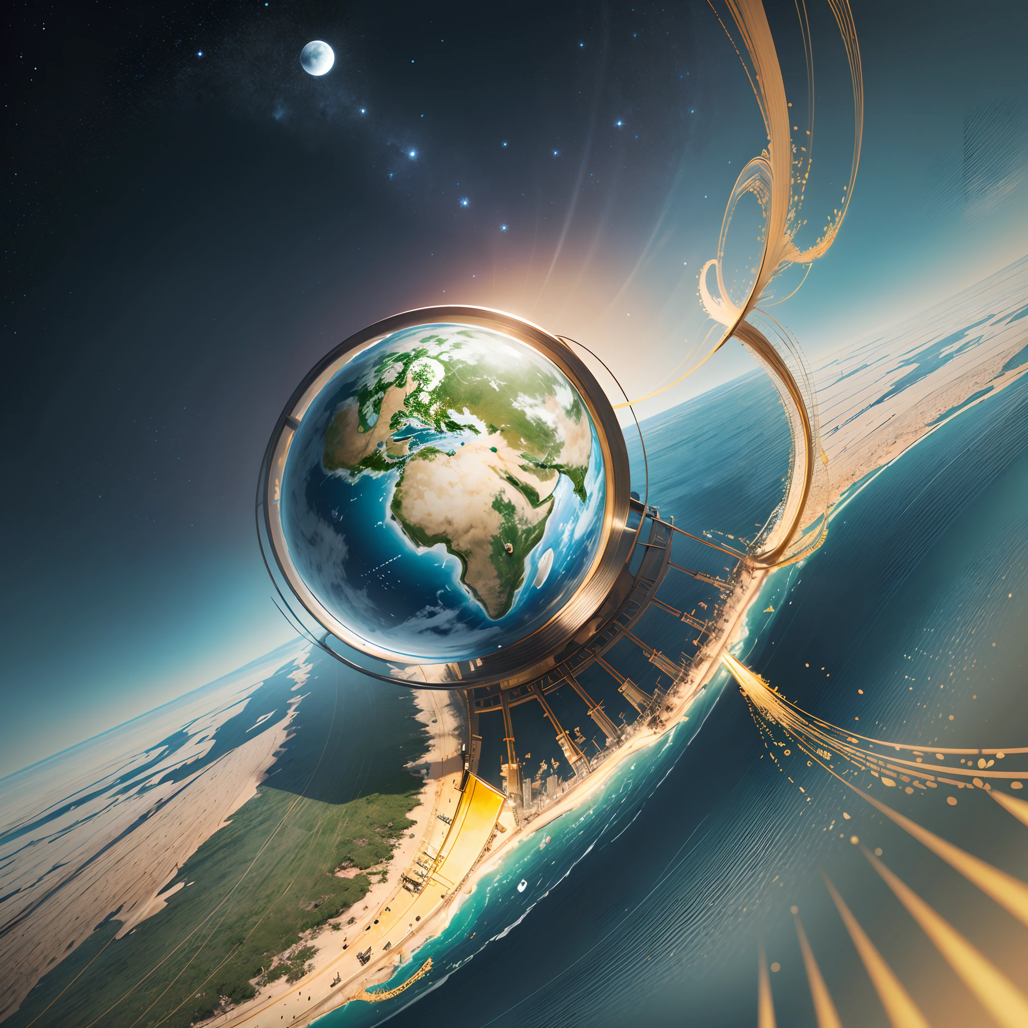 Planeta Terra em formato real rodeado com folhas secas de outono