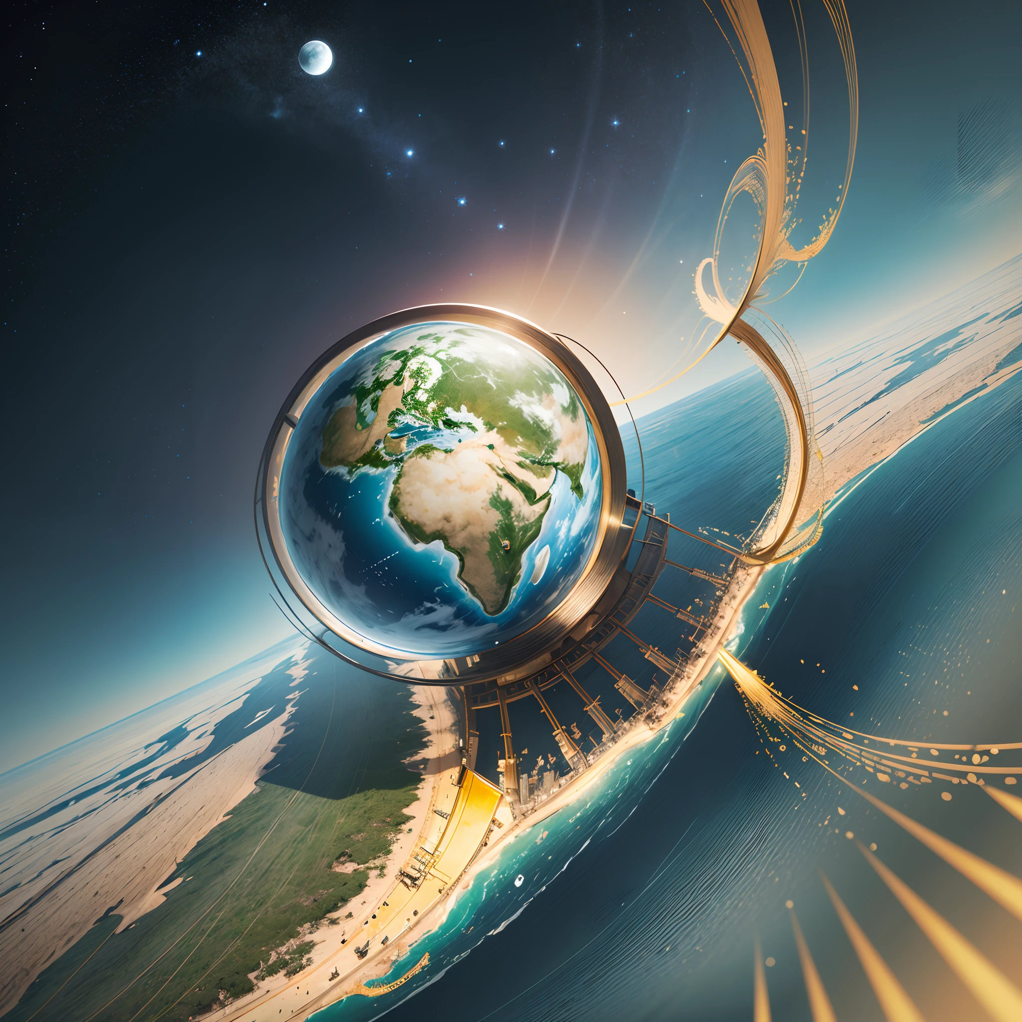 Planeta Terra em formato real rodeado com folhas secas de outono