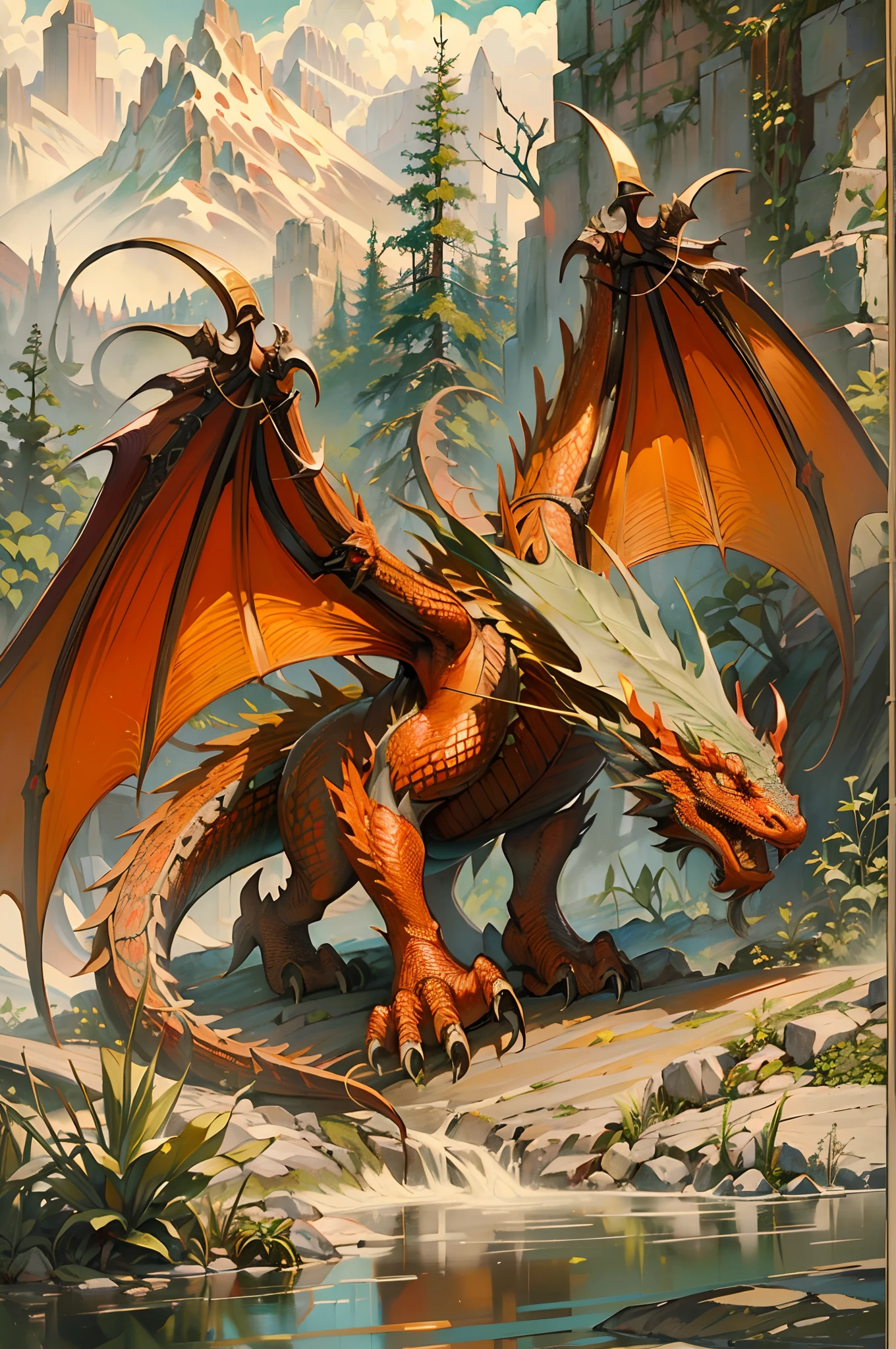 masterpiece, best quality, absuredres,  <lora:ElvenForestWorld:1> elvenforestworld, full body, quadruped, winged dragon, branch, vines, leaf, green leaf wings, glowing blue eyes, roaring, fangs,  <lora:add_detail:0.4>,  DarkFantasy