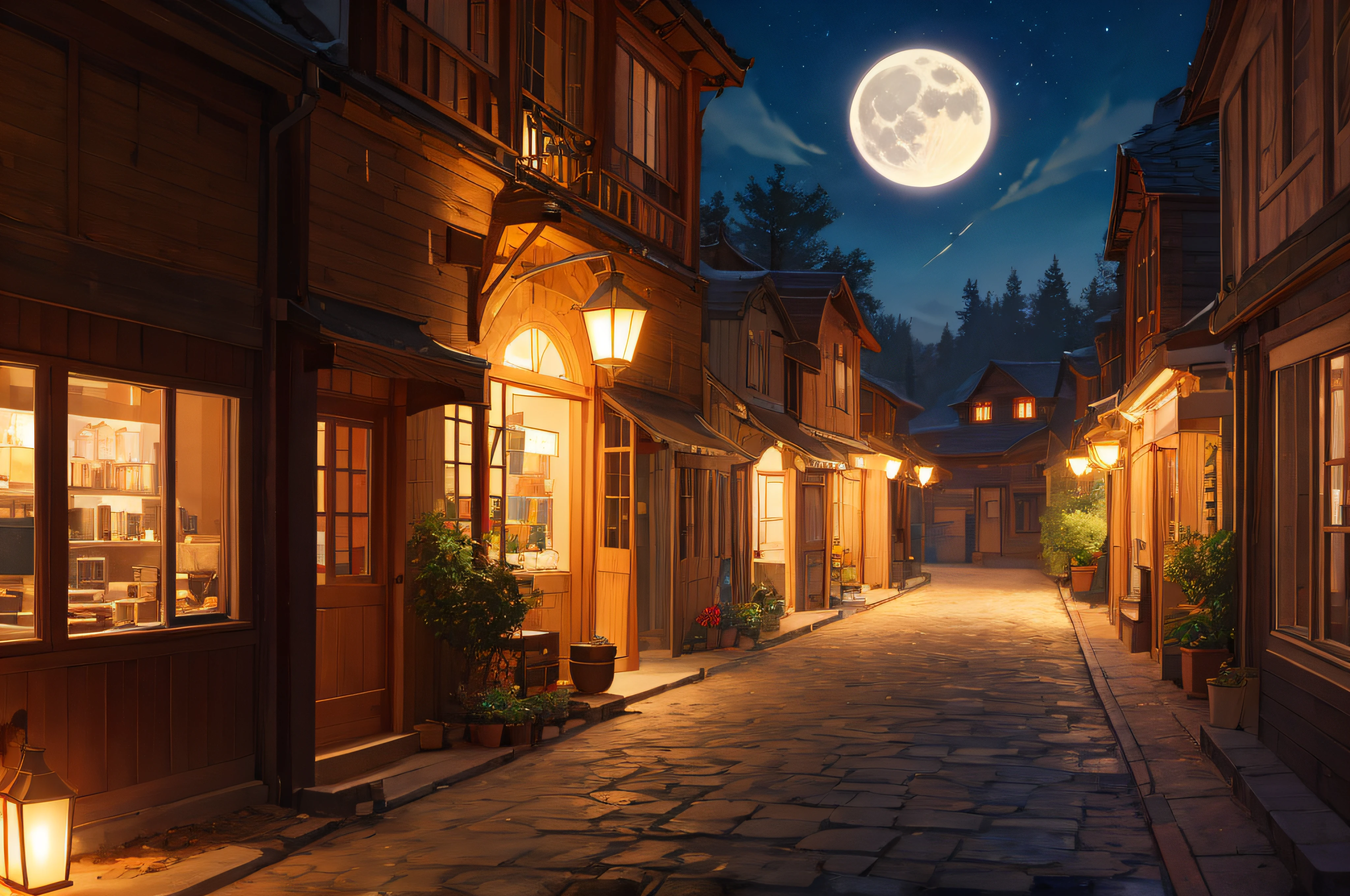 (tmasterpiece:1.2,best qualtiy),(ultra - detailed),(illustratio),(超高分辨率),(Exquisite illustrations),(hyper-detailing),(super detailing:1.3),profesional lighting,cinmatic lighting,(Nostalgia and tranquility:1.3),Natural Major(landscape),farsightedness,Moon illumination,(nigth,moon full,Dark lighting)
