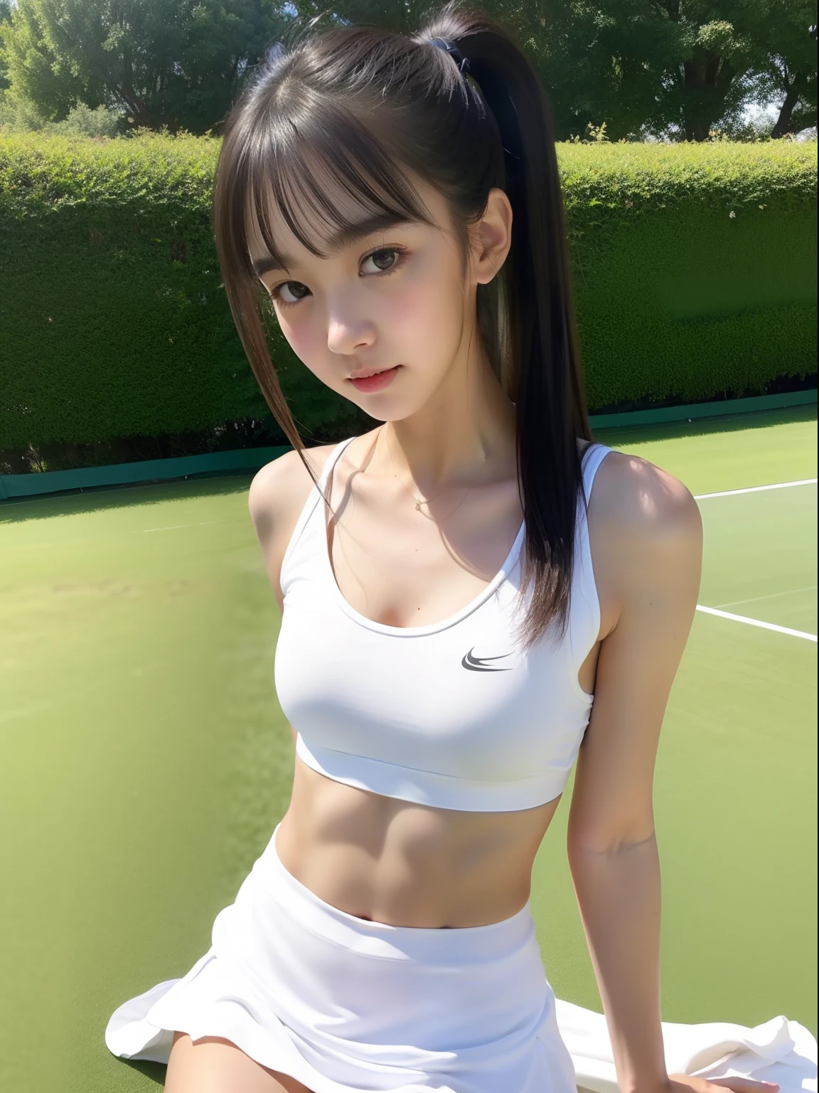 年轻,Tennis Wear,s girl,Delicate body,petite body,Delicate body,small tits,tiny chest,A dark-haired,Very Longhair,poneyTail,lawn