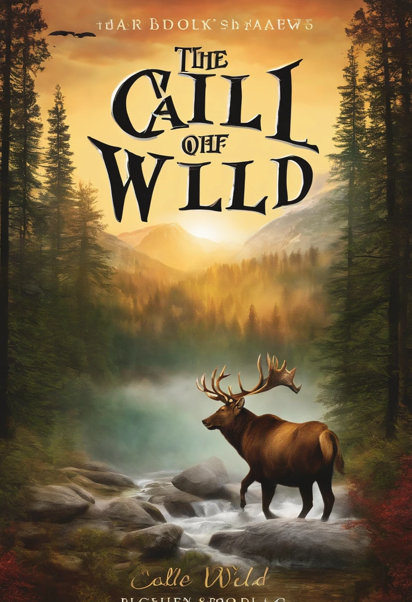 Make a book cover entitled " THE CALL OF THE WILD " with typograhpy designed lettering on the book cover