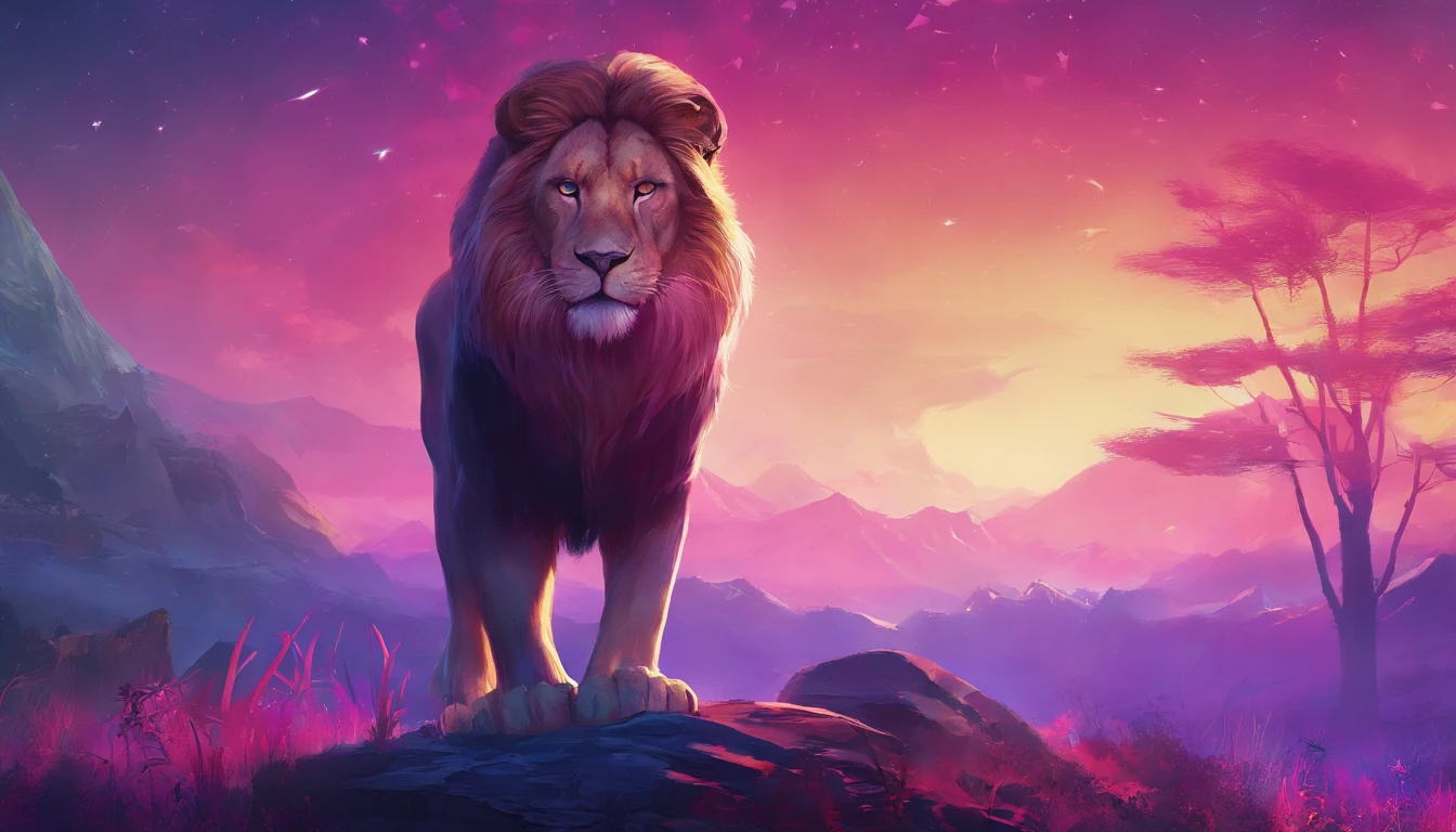 Fantasy World Saber-toothed Lion female human,Emits blue-violet light,Glow effects,the night,中景 the scene is,Full body like, highly detailed surreal vfx,oc rendered,Shoot with 70 mm - AR