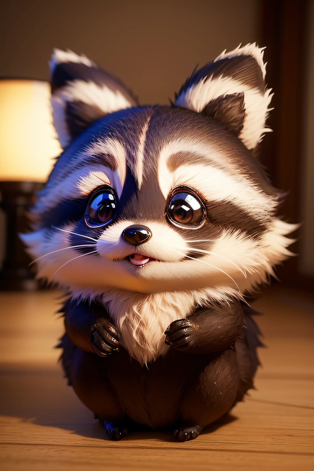 Cute raccoon dog、Cute little characters in front in bright 3D、Fluffy bristles、Big eyes、1 raccoon dog