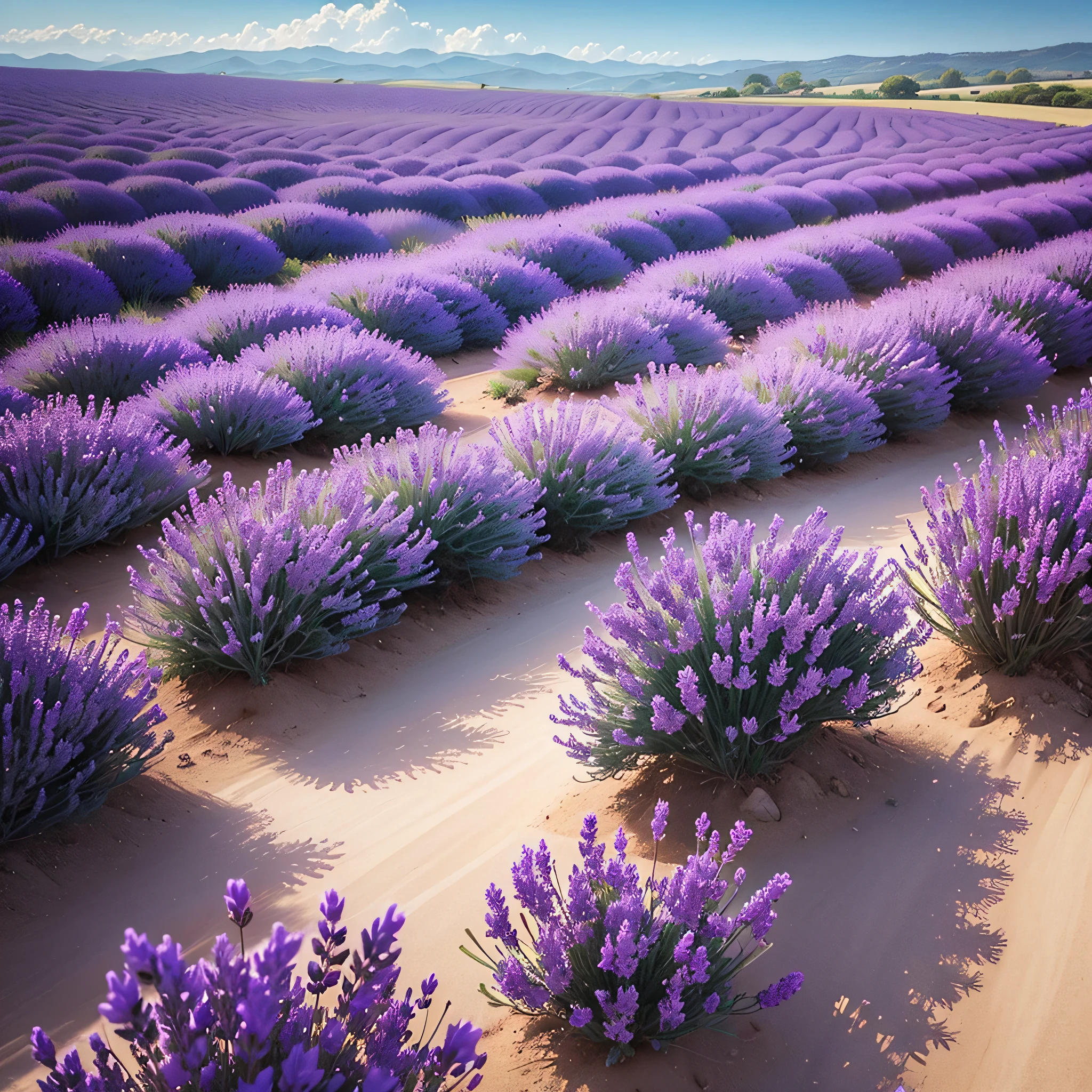 Lavender Fields:
Endless fields of lavender in bloom, creating a sea of purple.