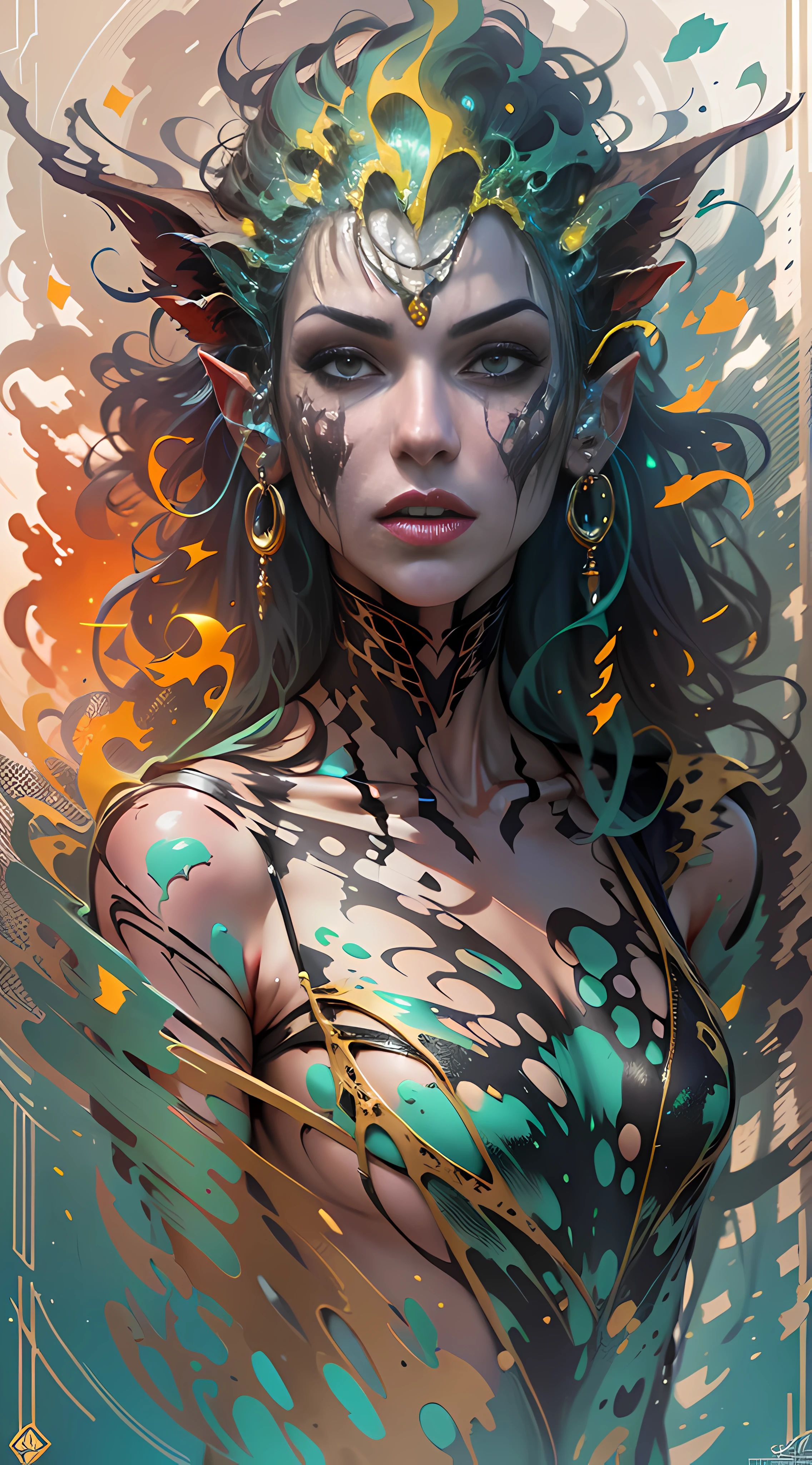 Dark elf; showing body, Ben Bauchau, Michael Garmash, Daniel F Gerhartz, Clint Cearley, Carne Griffiths, Jean Baptiste Monge, style, warm dreamy lighting, matte background, volumetric lighting, pulp adventure style, fluid acrylic, dynamic gradients, bold color, illustration, highly detailed, simple, smooth and clean vector curves, no jagged lines, vector art, smooth, johan grenier, character design, 3d shadowing, fanbox, cinematic, ornate motifs, elegant organic framing, hyperrealism, posterized, masterpiece collection, bright lush colors, TXAA, penumbra, alcohol paint, wet gouache
